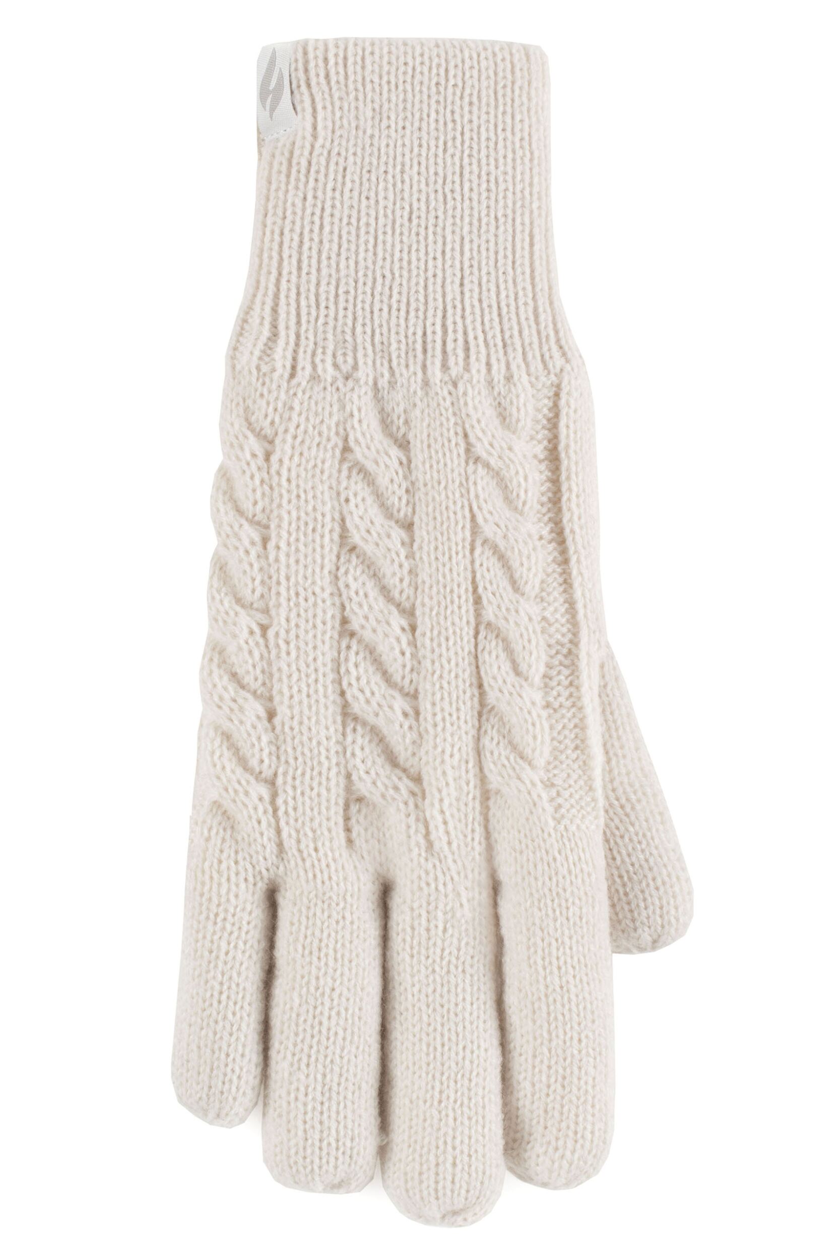 Women's 1 Pair SOCKSHOP Heat Holders Willow Cable Gloves Cream S/M