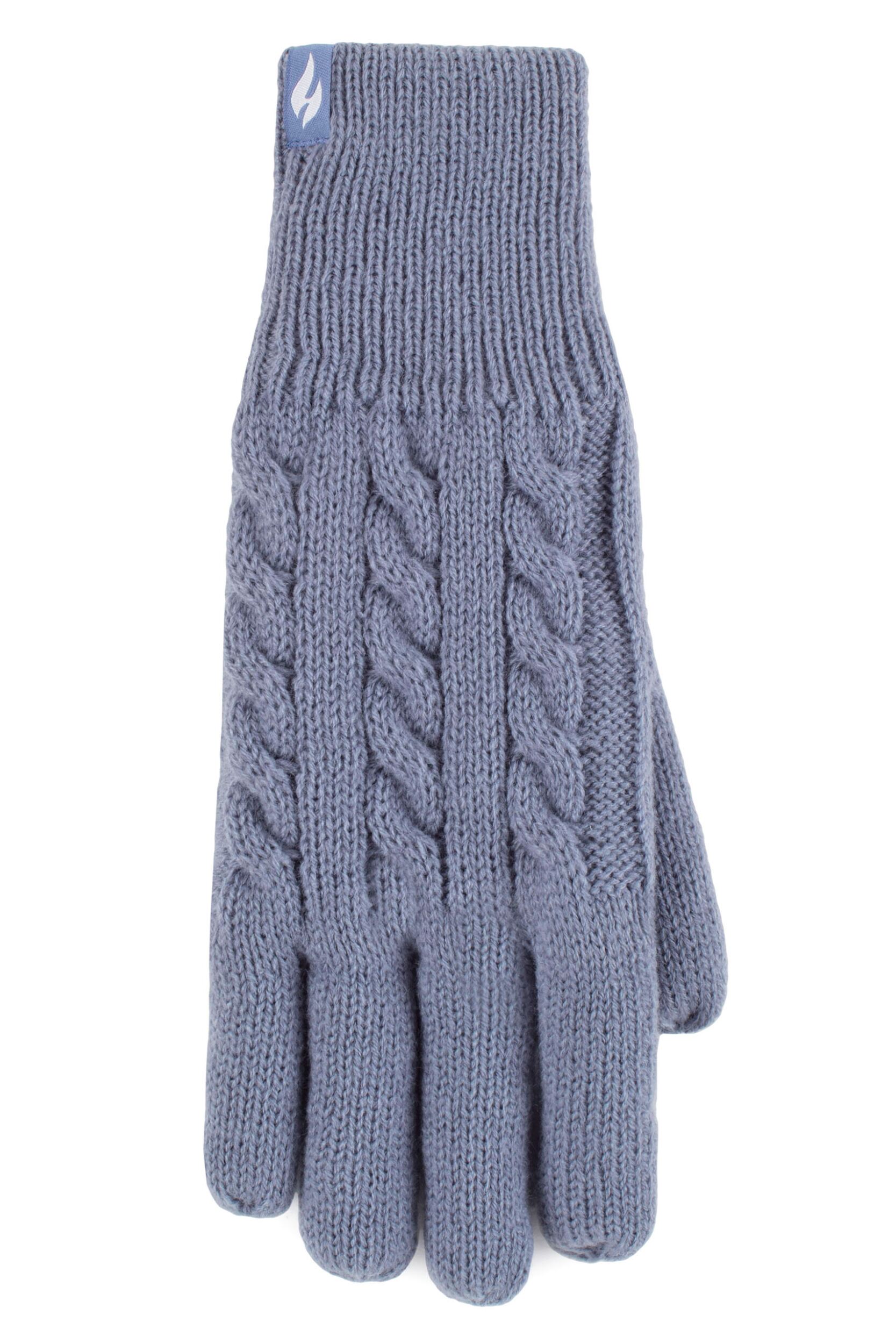 Women's 1 Pair SOCKSHOP Heat Holders Willow Cable Gloves Dusky Blue M/L