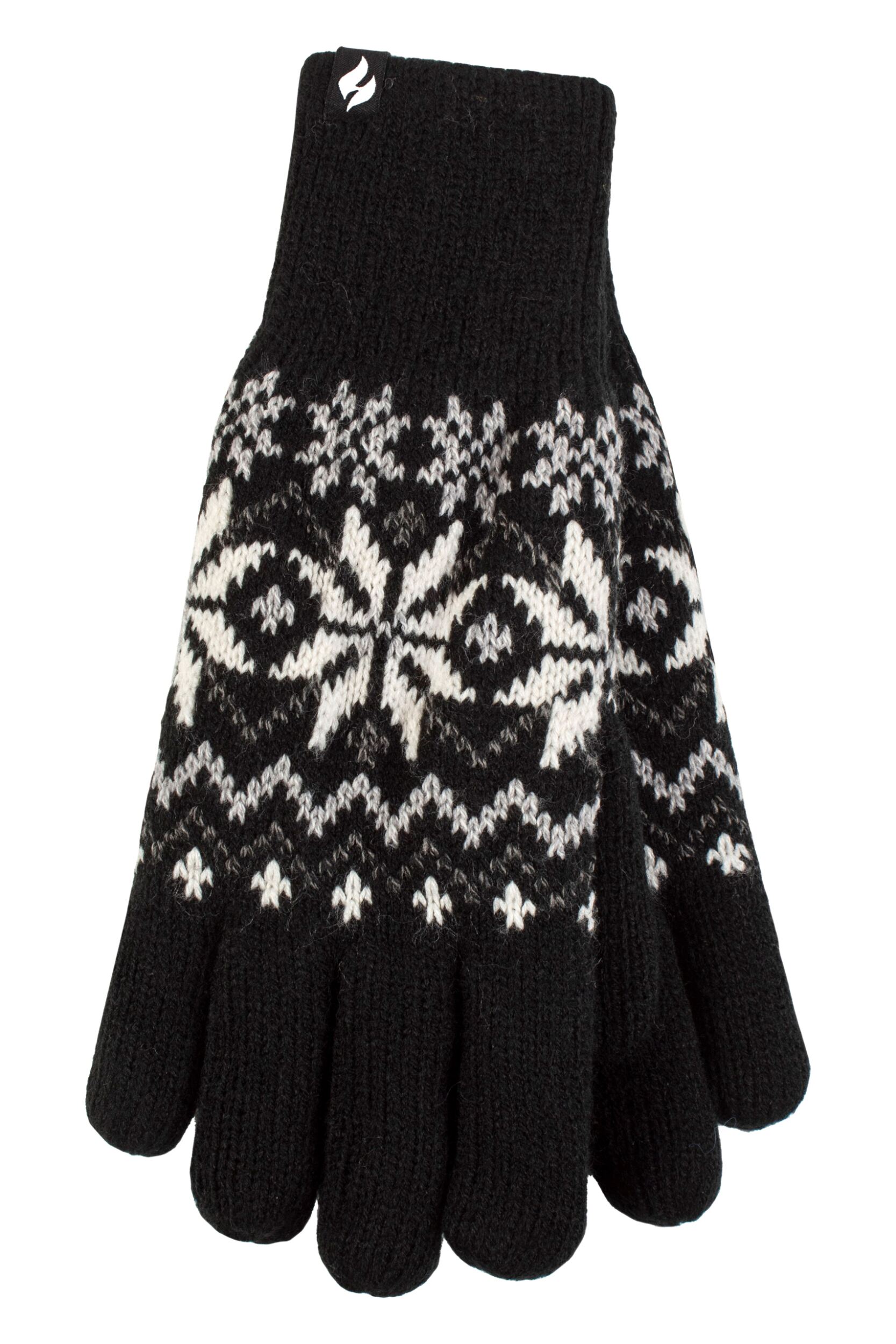Women's 1 Pack SOCKSHOP Heat Holders Avens Patterned Gloves Black S/M