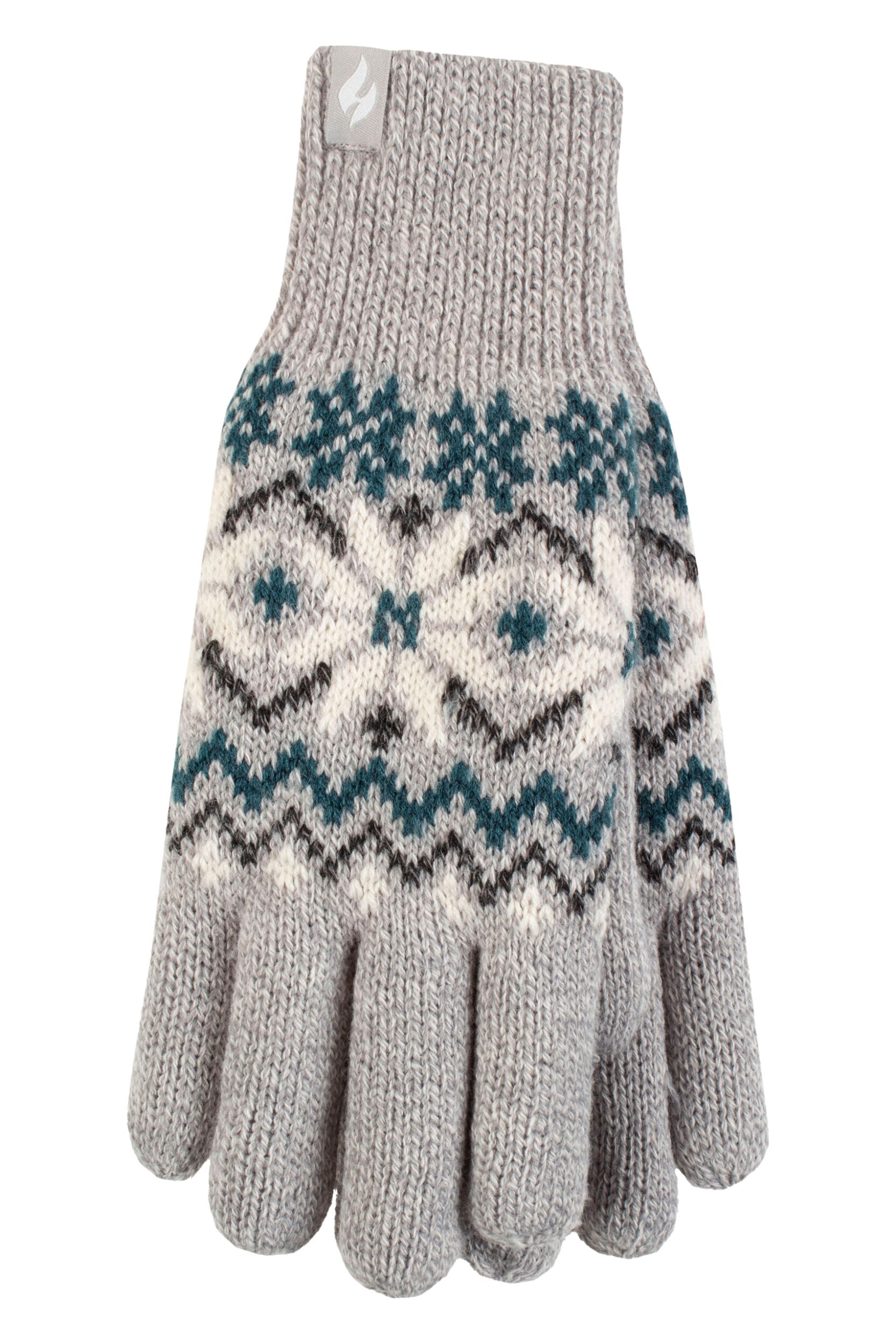 Women’s 1 Pack SOCKSHOP Heat Holders Avens Patterned Gloves Light Grey M/L