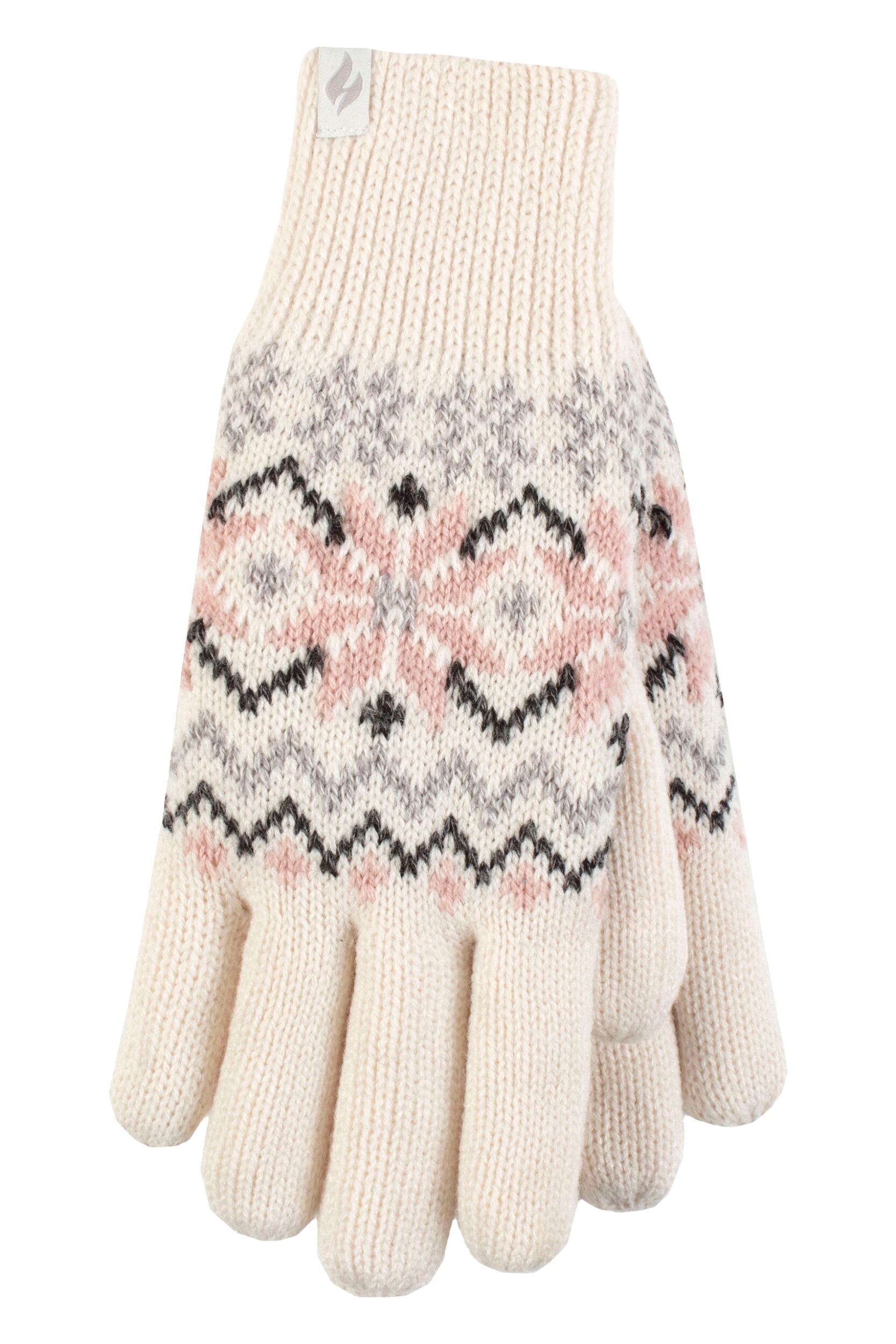 Women’s 1 Pack SOCKSHOP Heat Holders Avens Patterned Gloves Cream M/L