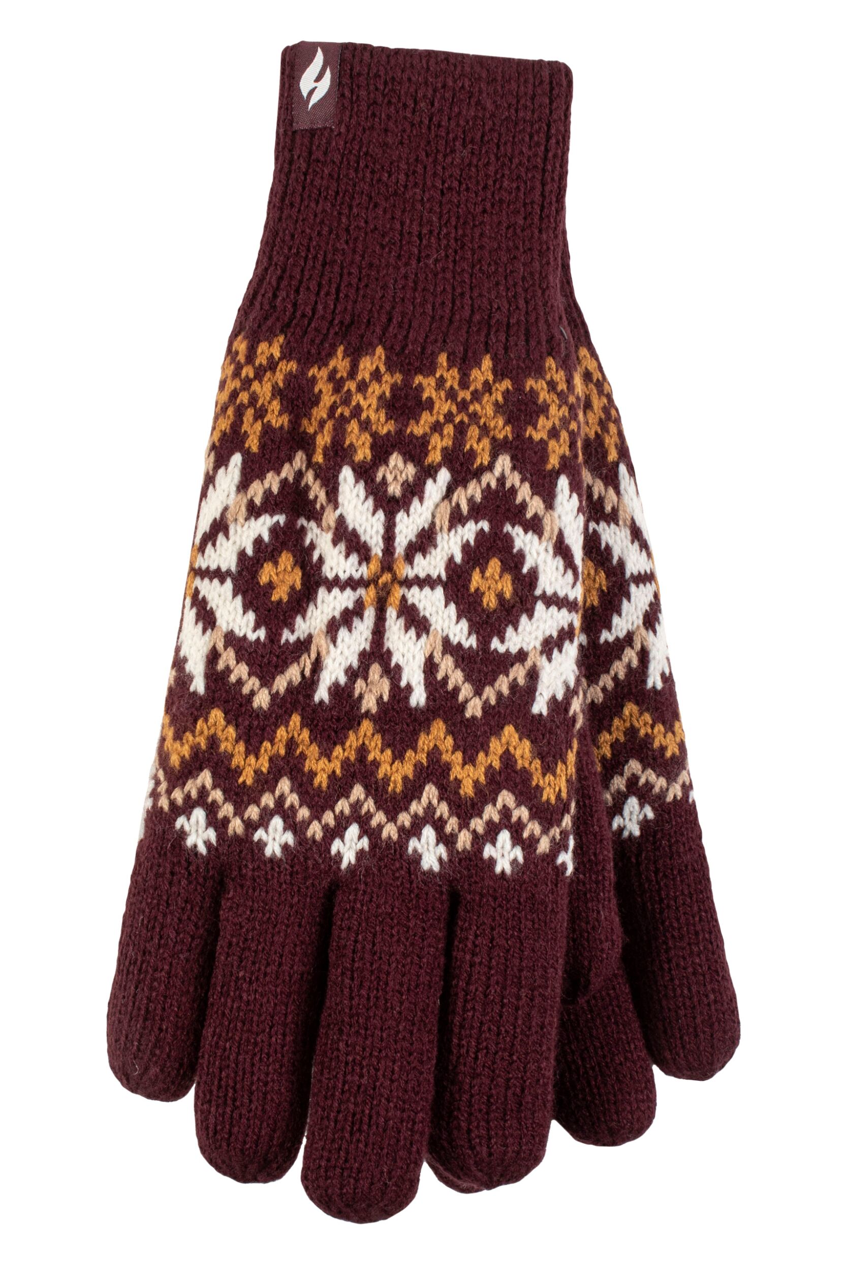 Women’s 1 Pack SOCKSHOP Heat Holders Avens Patterned Gloves Wine S/M