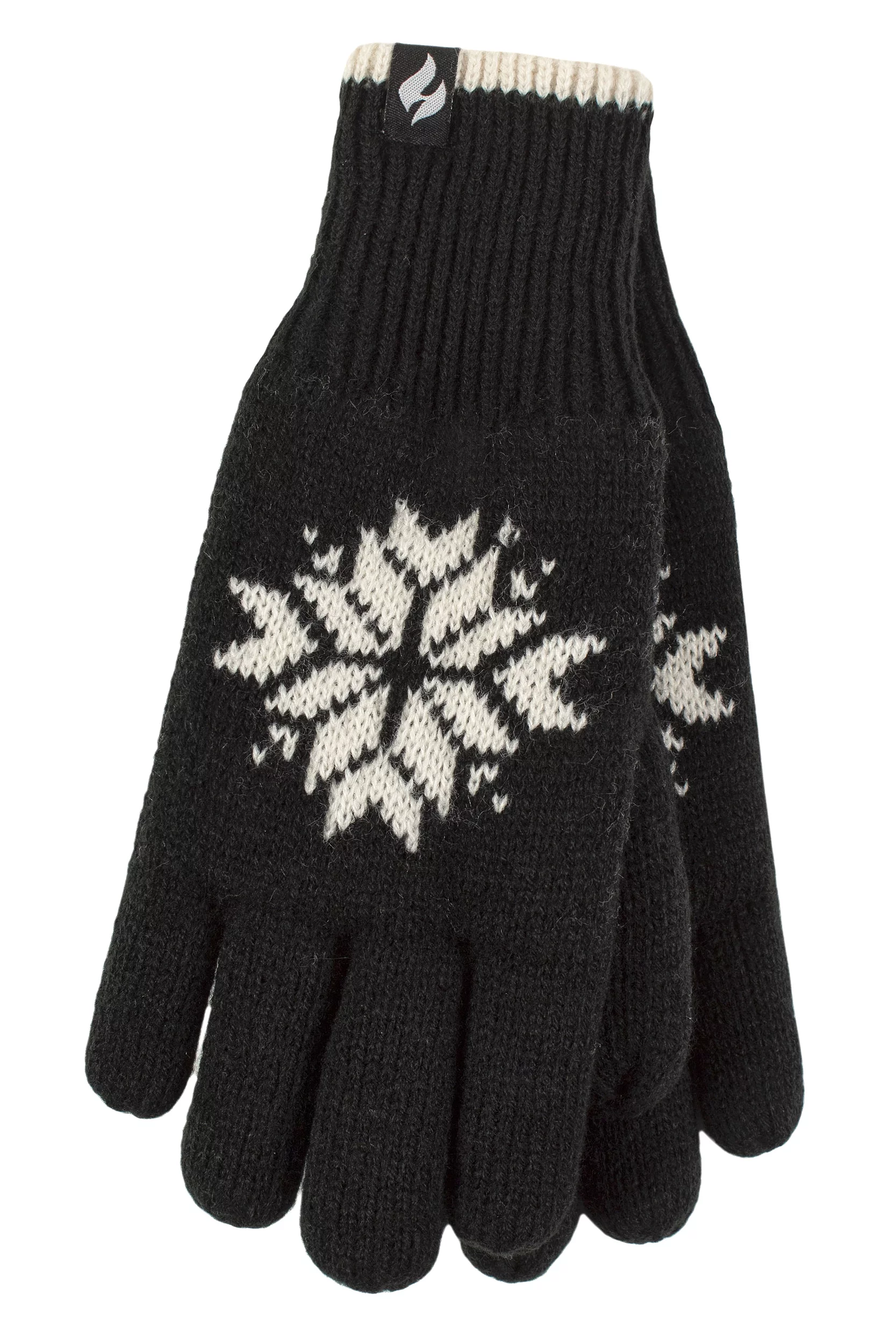 Women's 1 Pair SOCKSHOP Heat Holders Snowflake Patterned Gloves Black