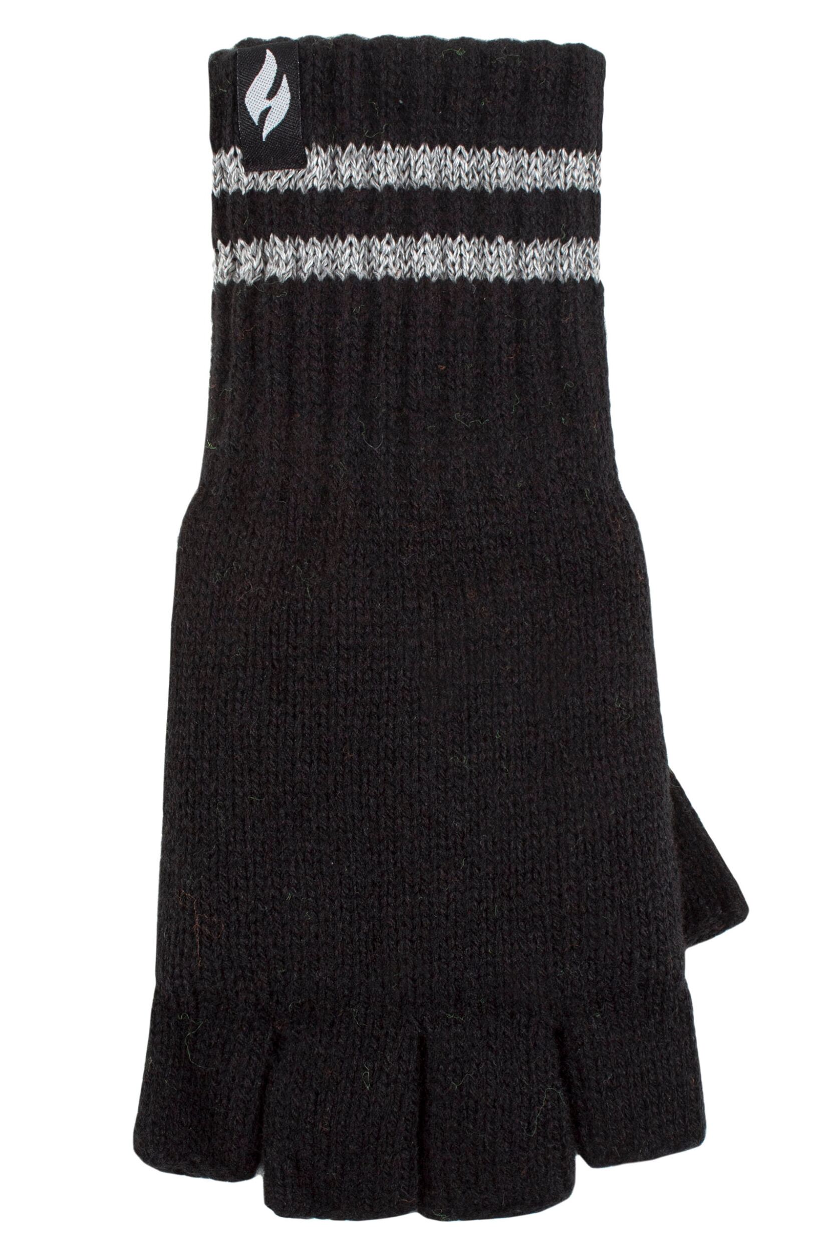 Mens 1 Pair SOCKSHOP Heat Holders 3.2 TOG Workforce Fingerless Gloves Black One Size