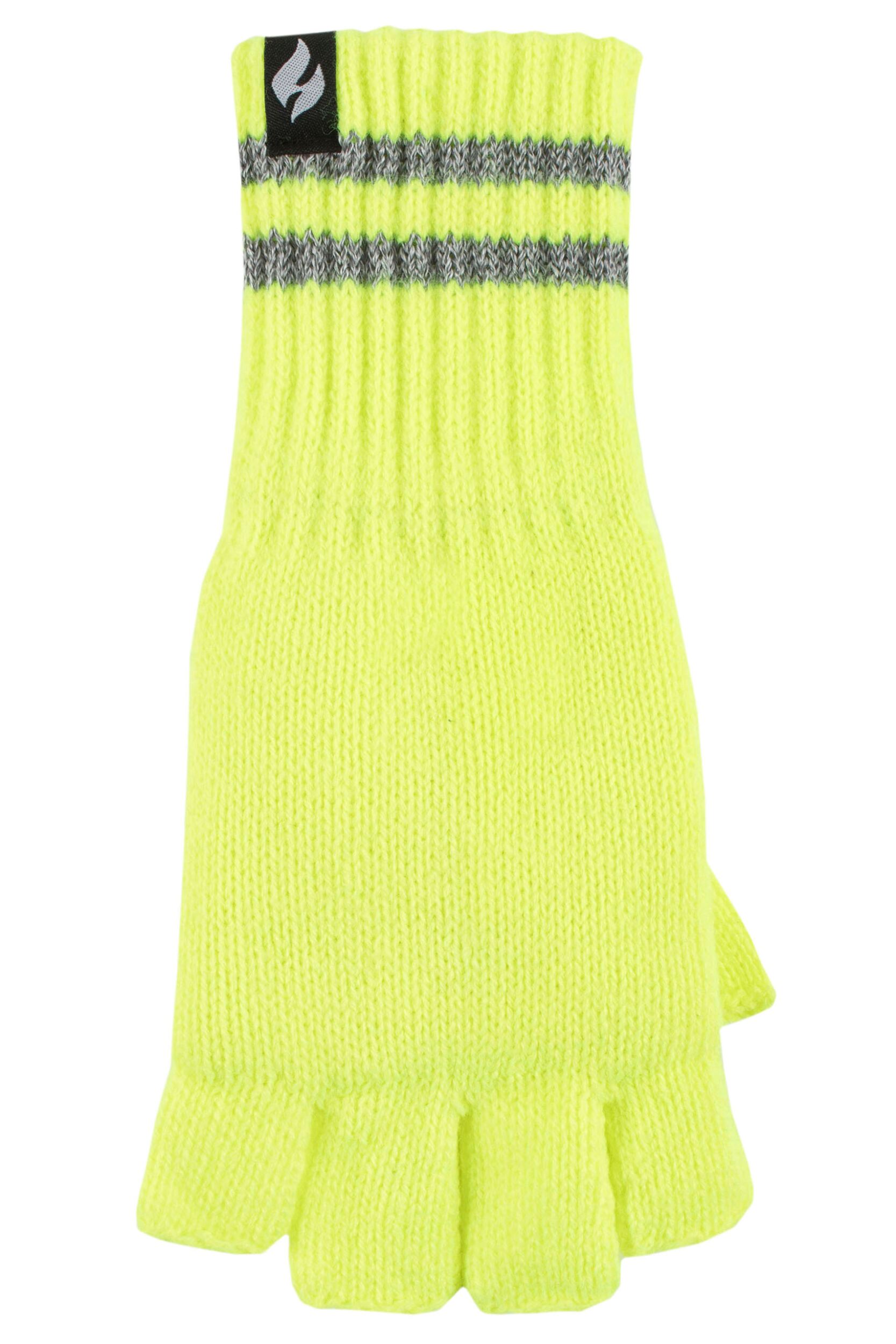 Mens 1 Pair SOCKSHOP Heat Holders 3.2 TOG Workforce Fingerless Gloves Bright Yellow One Size