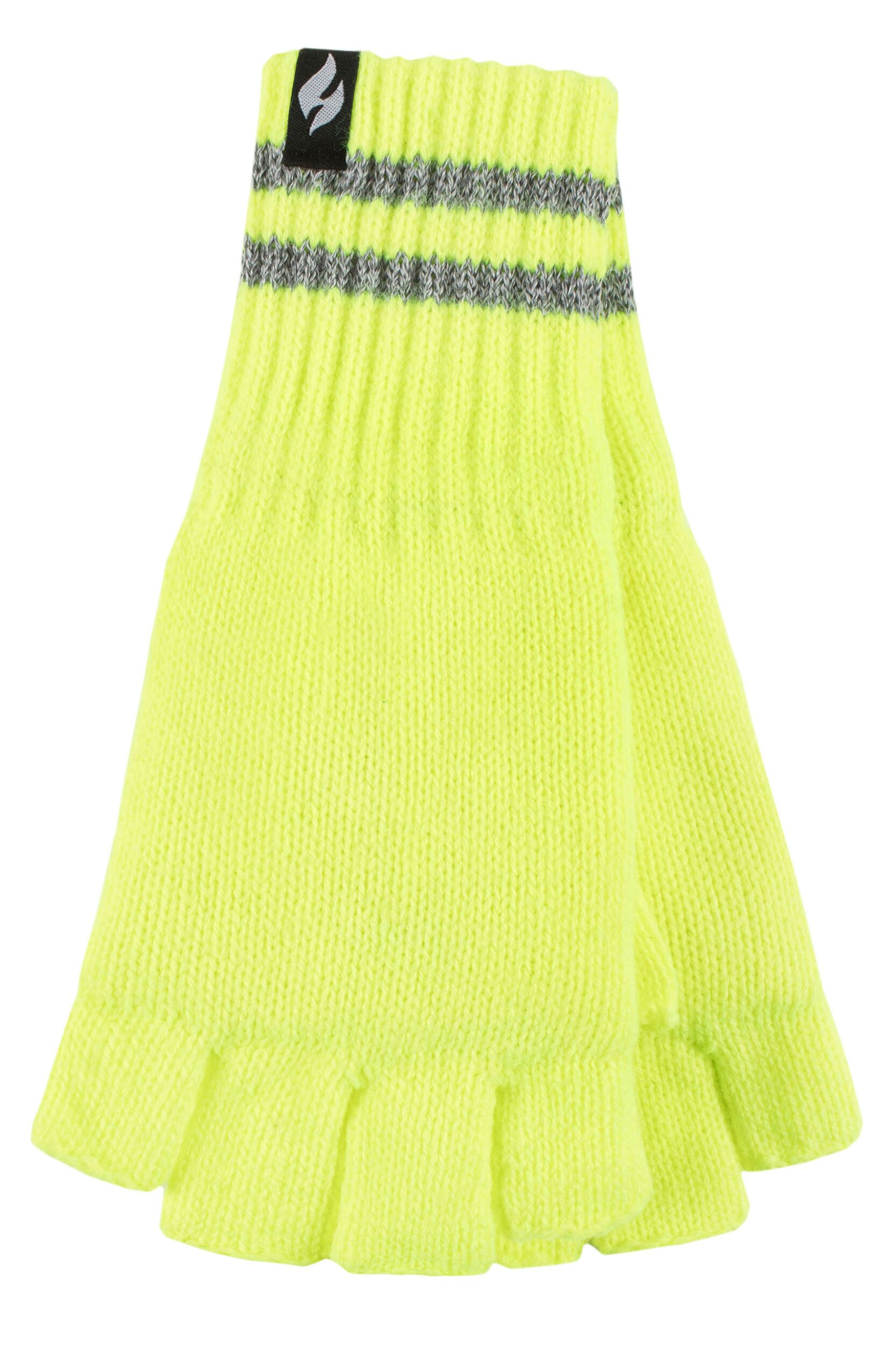Mens 1 Pair SOCKSHOP Heat Holders 3.2 TOG Workforce Fingerless Gloves Bright Yellow One Size