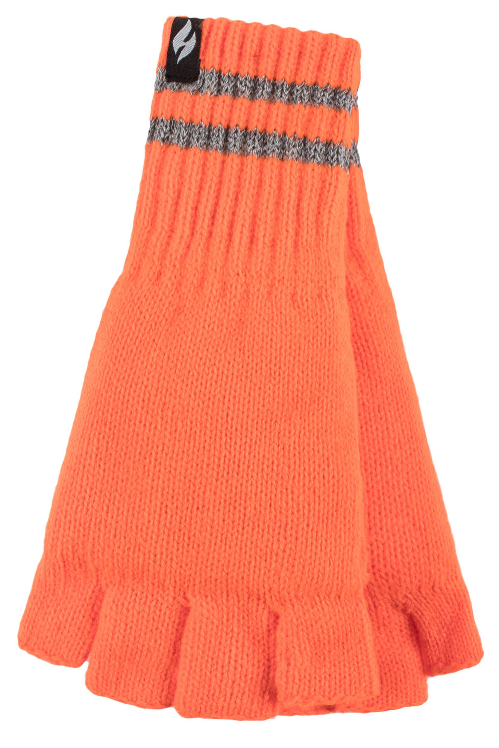 Mens 1 Pair SOCKSHOP Heat Holders 3.2 TOG Workforce Fingerless Gloves Bright Orange One Size