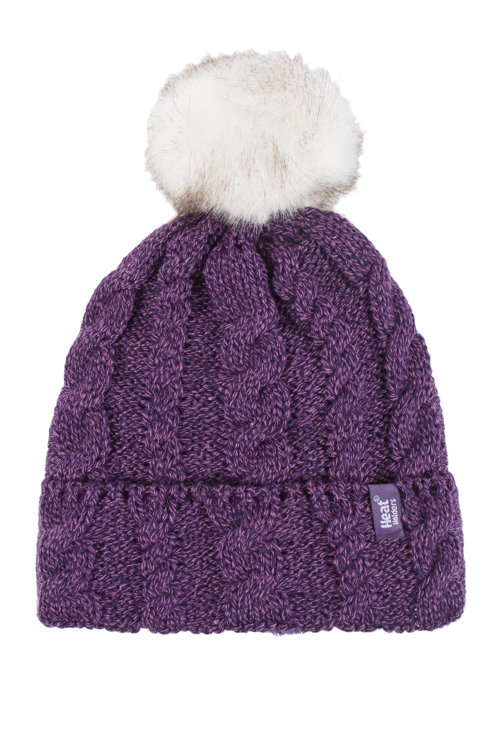 1 Pack Purple Heat Weaver Cable Knit Pom Pom Hat Ladies One Size - Heat Holders