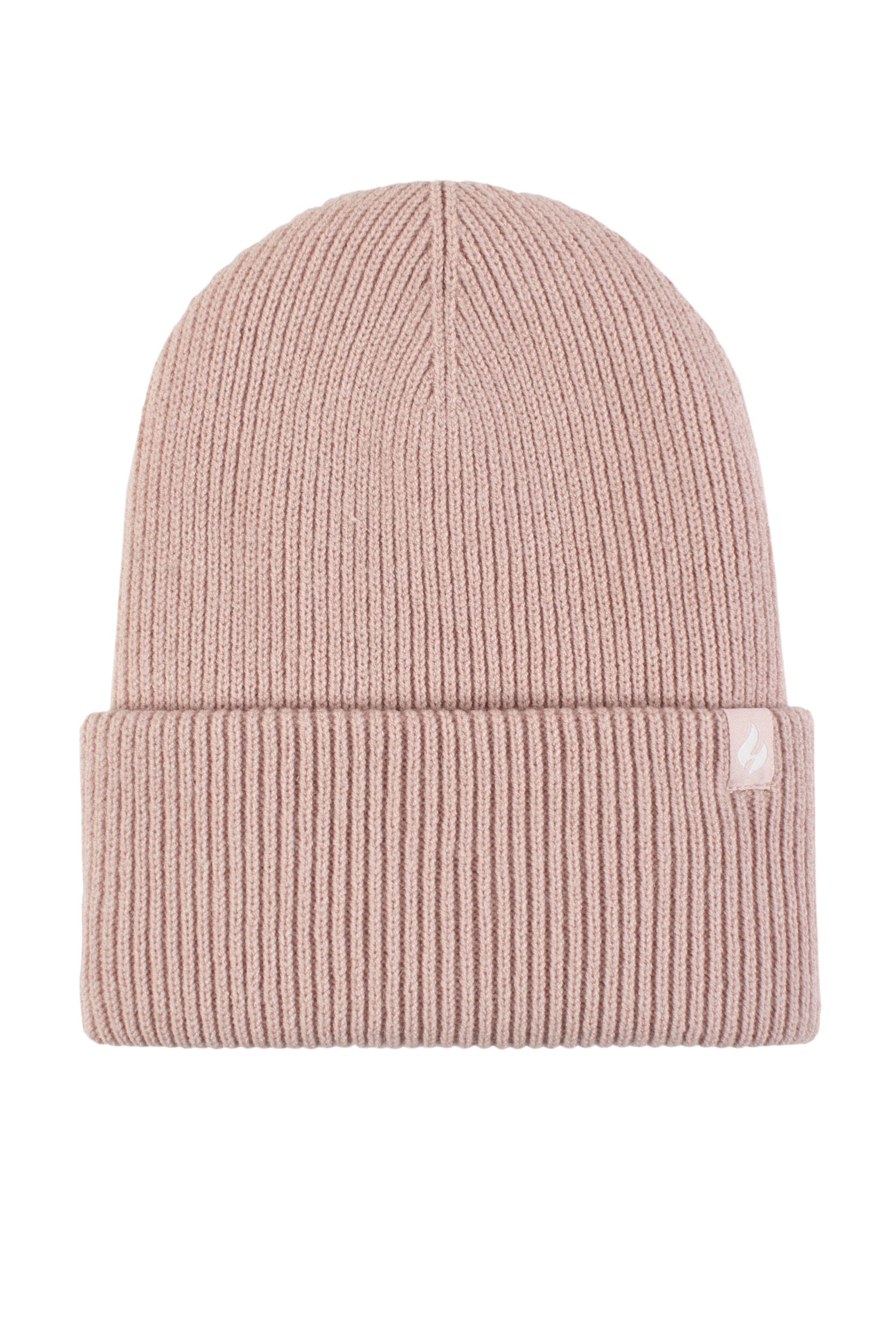 Women's 1 Pack SOCKSHOP Heat Holders Vermont Fine Rib Turnover Cuff Hat Dusky Pink One Size