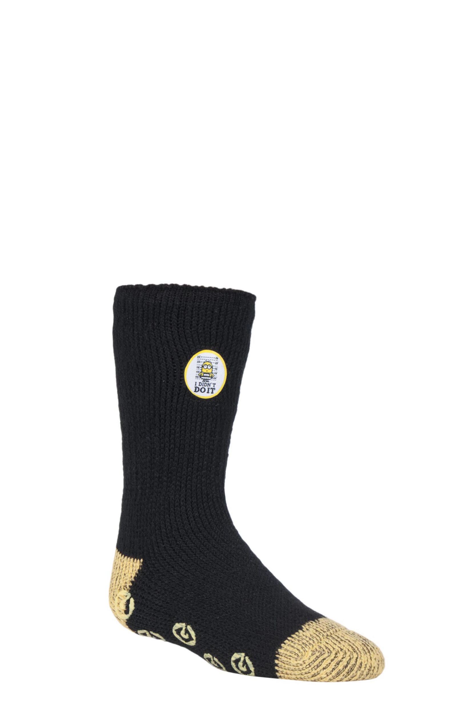 1 Pair Black Jailbird Minions Slipper Socks Kids Unisex 9-12 Kids (4-7 Years) - Heat Holders