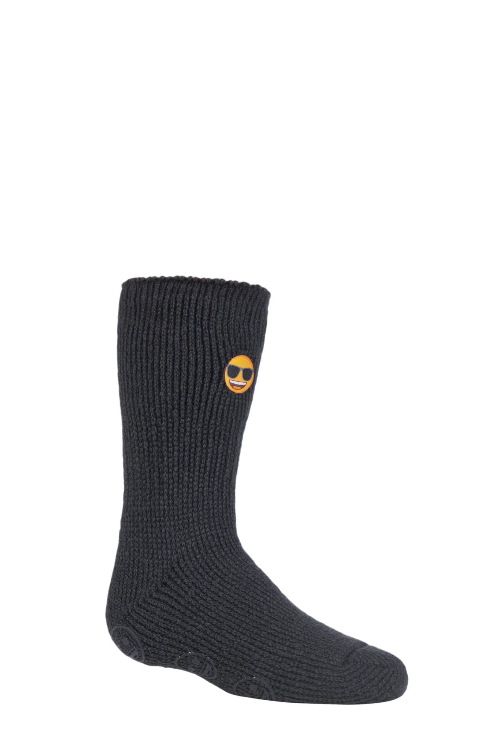 1 Pair Charcoal Emoji Sunglasses Face Slipper Socks Kids Unisex 9-12 Kids (4-7 Years) - Heat Holders