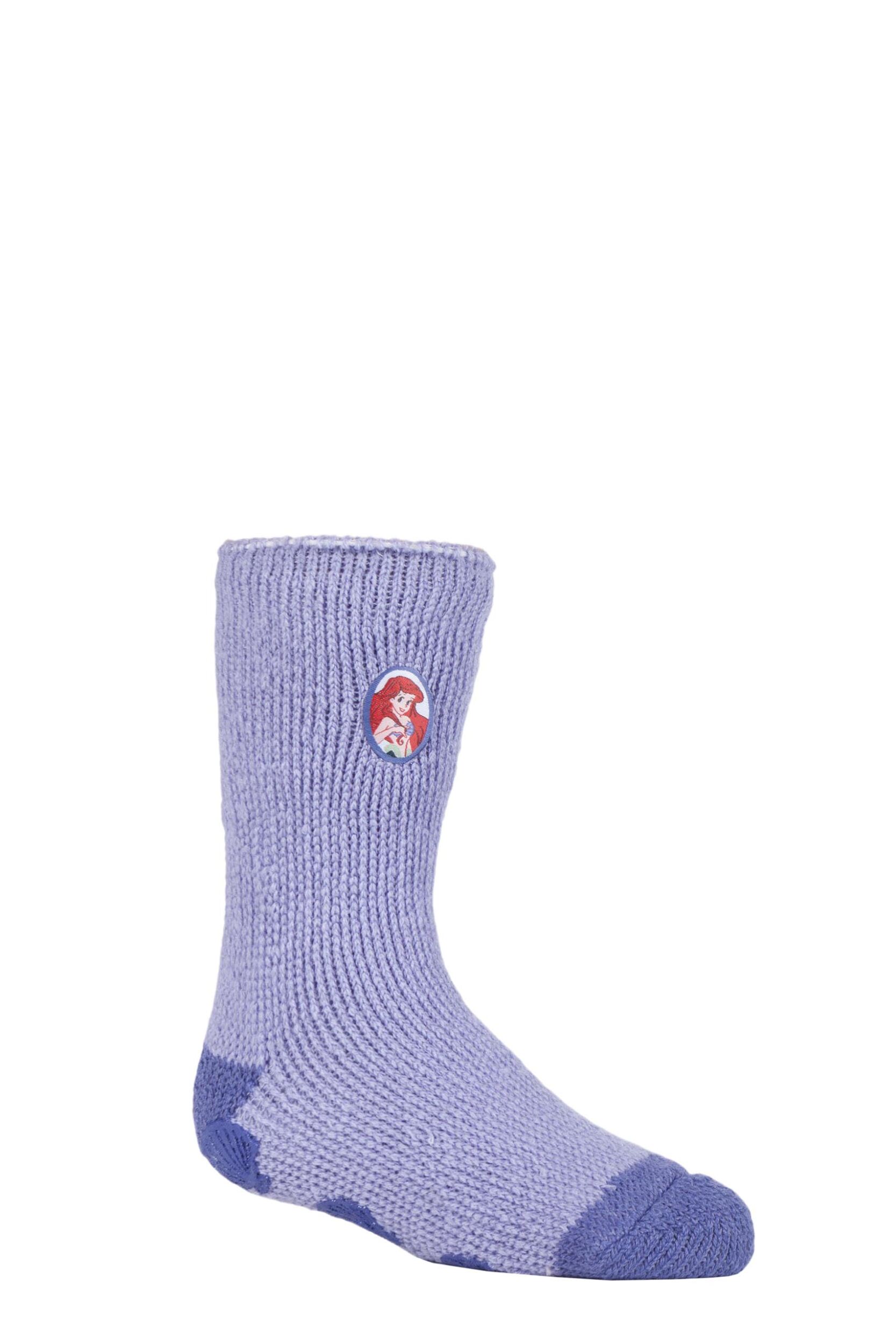 Image of Kids 1 Pair SOCKSHOP Heat Holders Disney The Little Mermaid Slipper Socks Purple 12.5-3.5 Kids