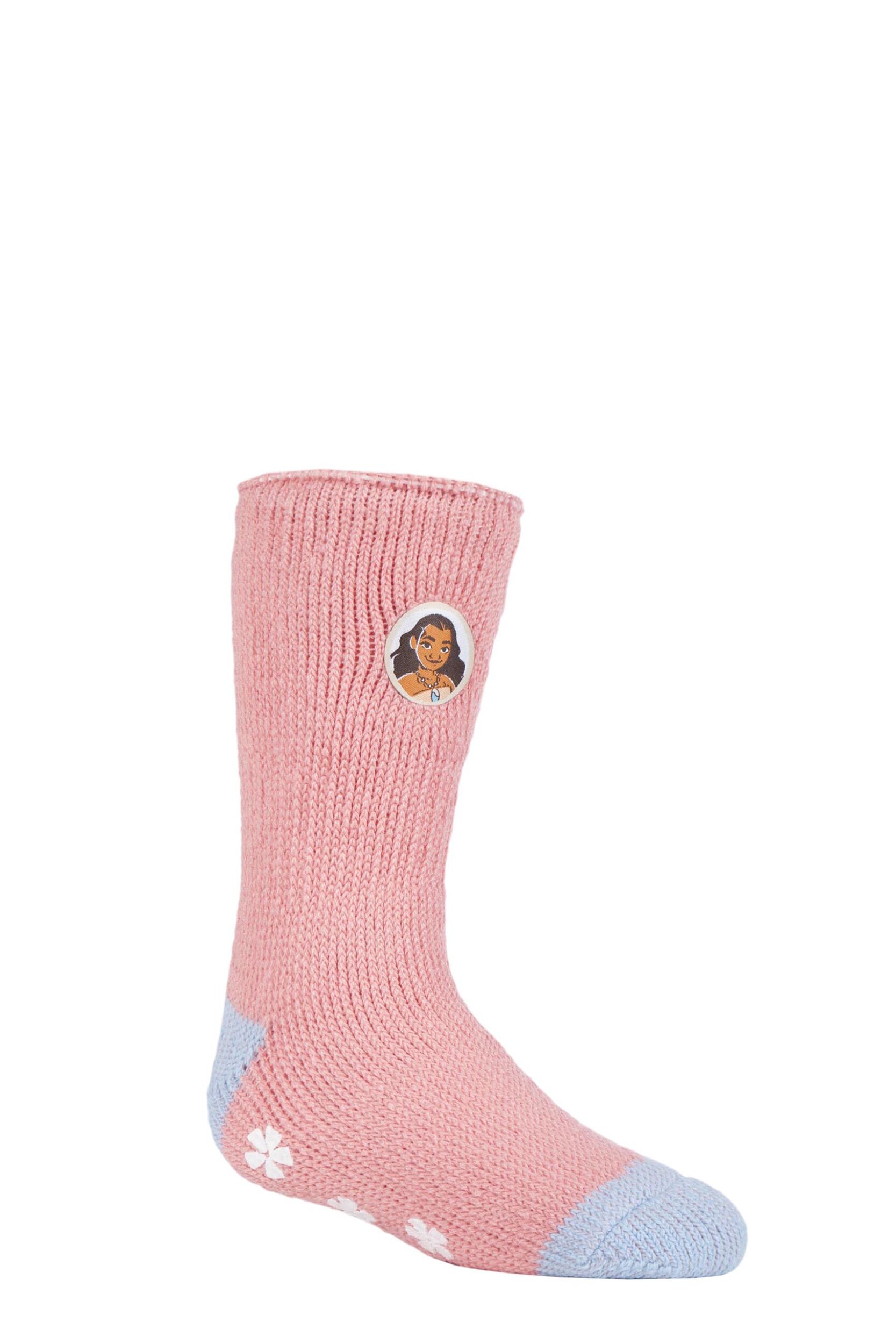 Image of Kids 1 Pair SOCKSHOP Heat Holders Disney Moana Slipper Socks Coral 12.5-3.5 Kids