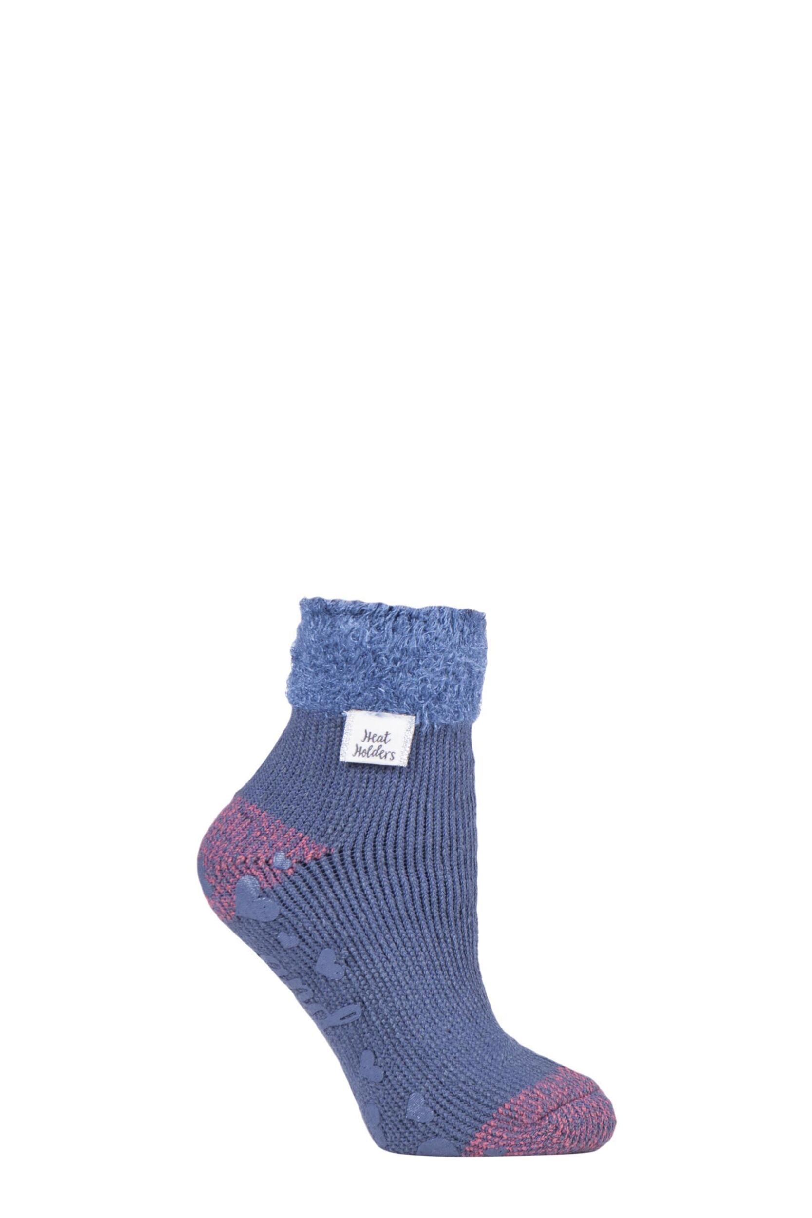 1 Pair Muted Blue Lounge Feather Top Socks Ladies 4-8 Ladies - Heat Holders