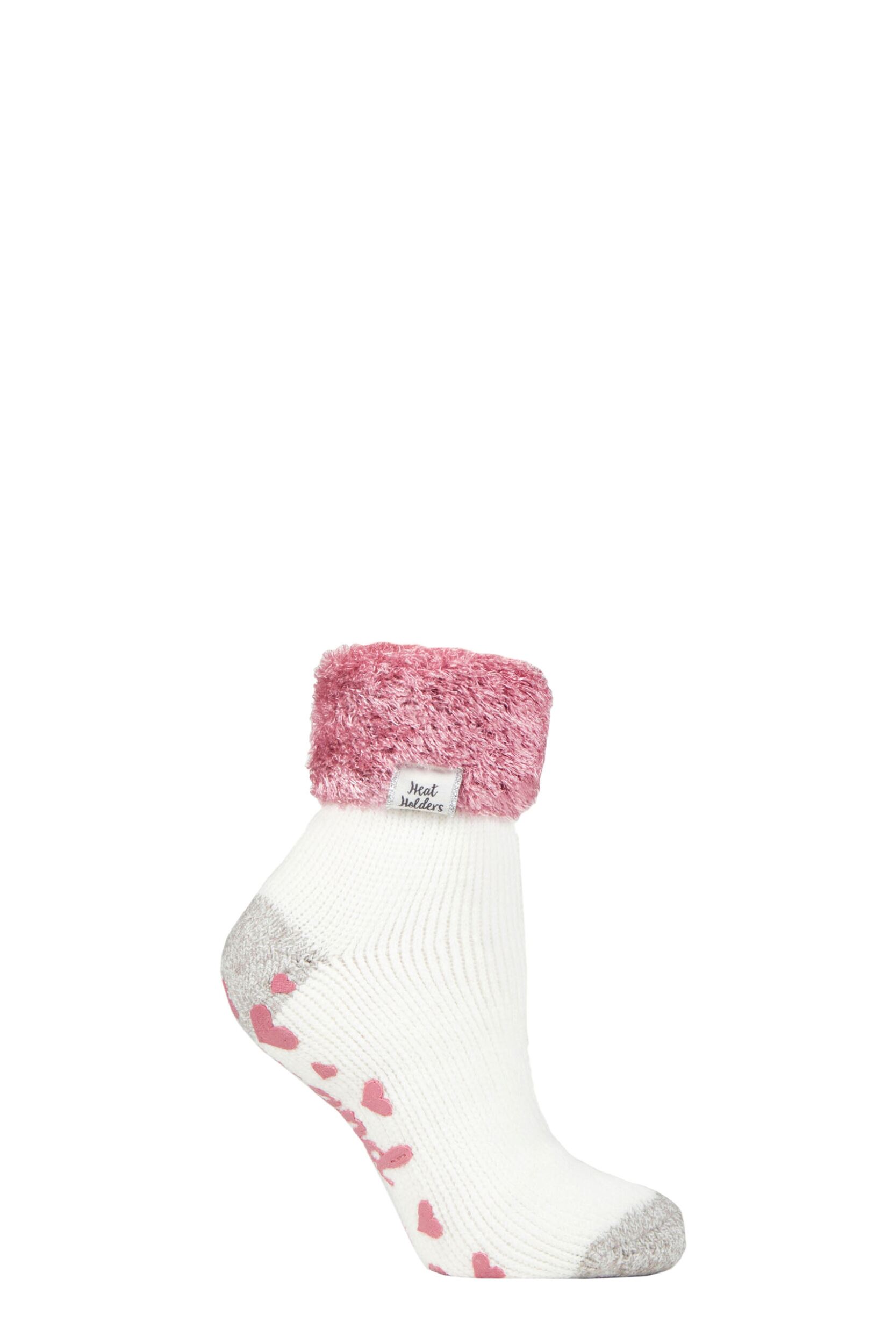 Women's 1 Pair Heat Holders Lounge Feather Turn Over Cuff Socks Daisy Cream 4-8