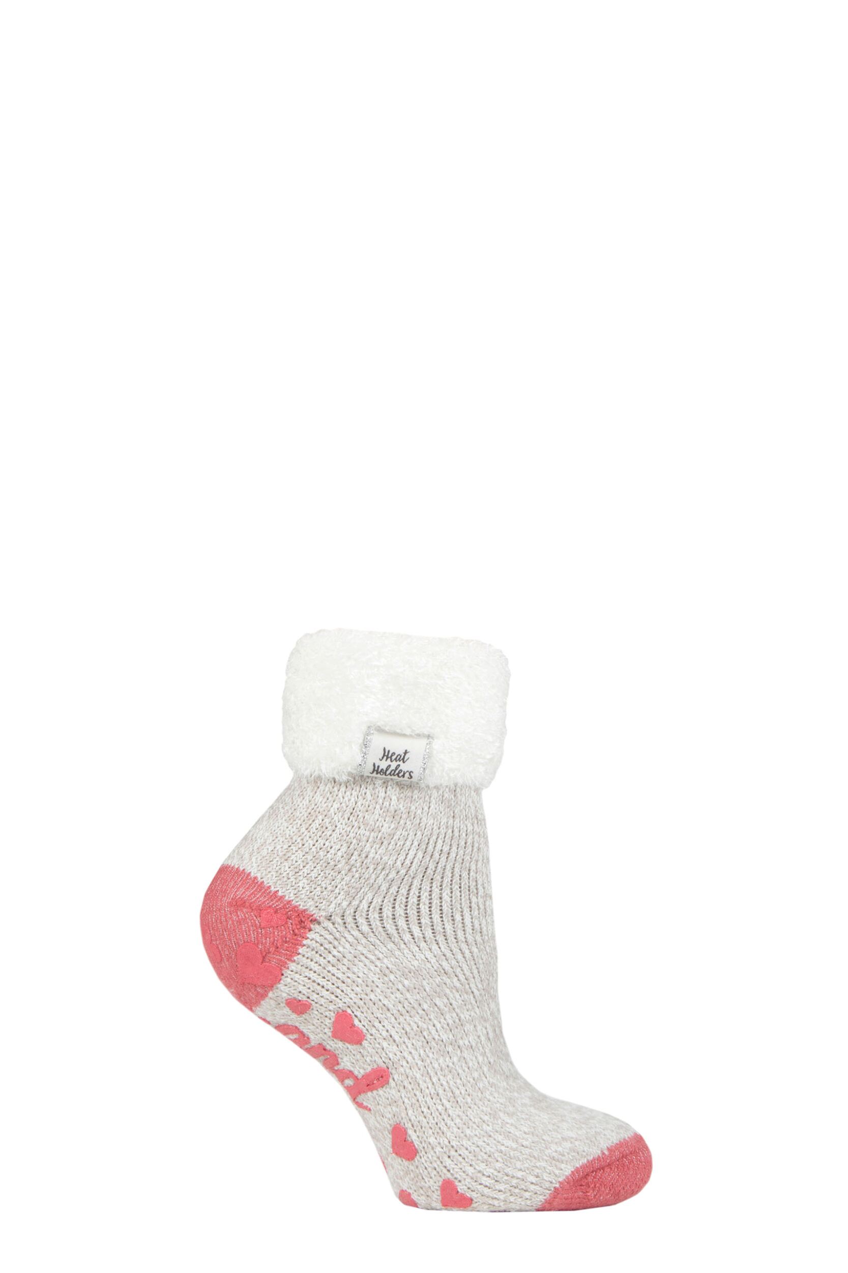Women's 1 Pair Heat Holders Lounge Feather Turn Over Cuff Socks Daisy Light Grey Twist 4-8
