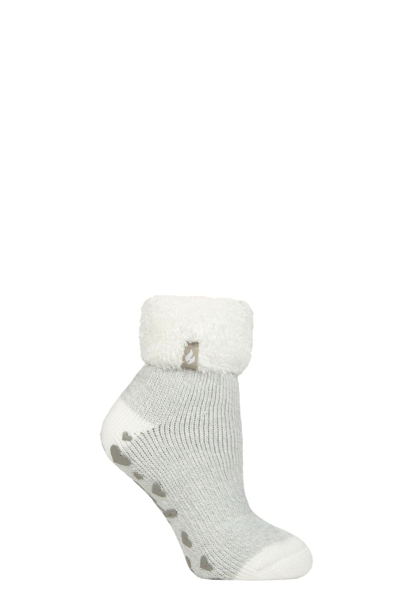 Women's 1 Pair Heat Holders Lounge Feather Turn Over Cuff Socks Ara Ivory / Silver 4-8