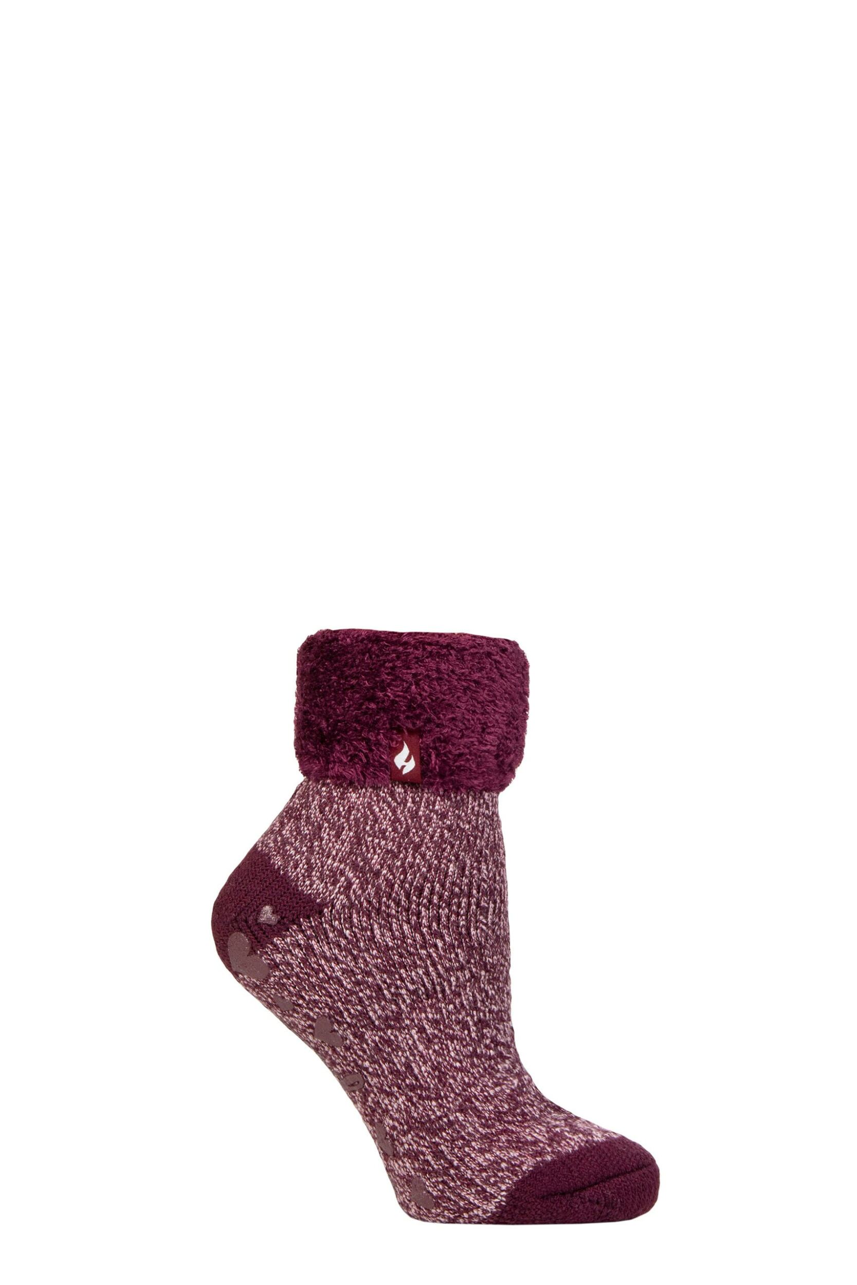 Women's 1 Pair Heat Holders Lounge Feather Turn Over Cuff Socks Ara Cabernet 4-8