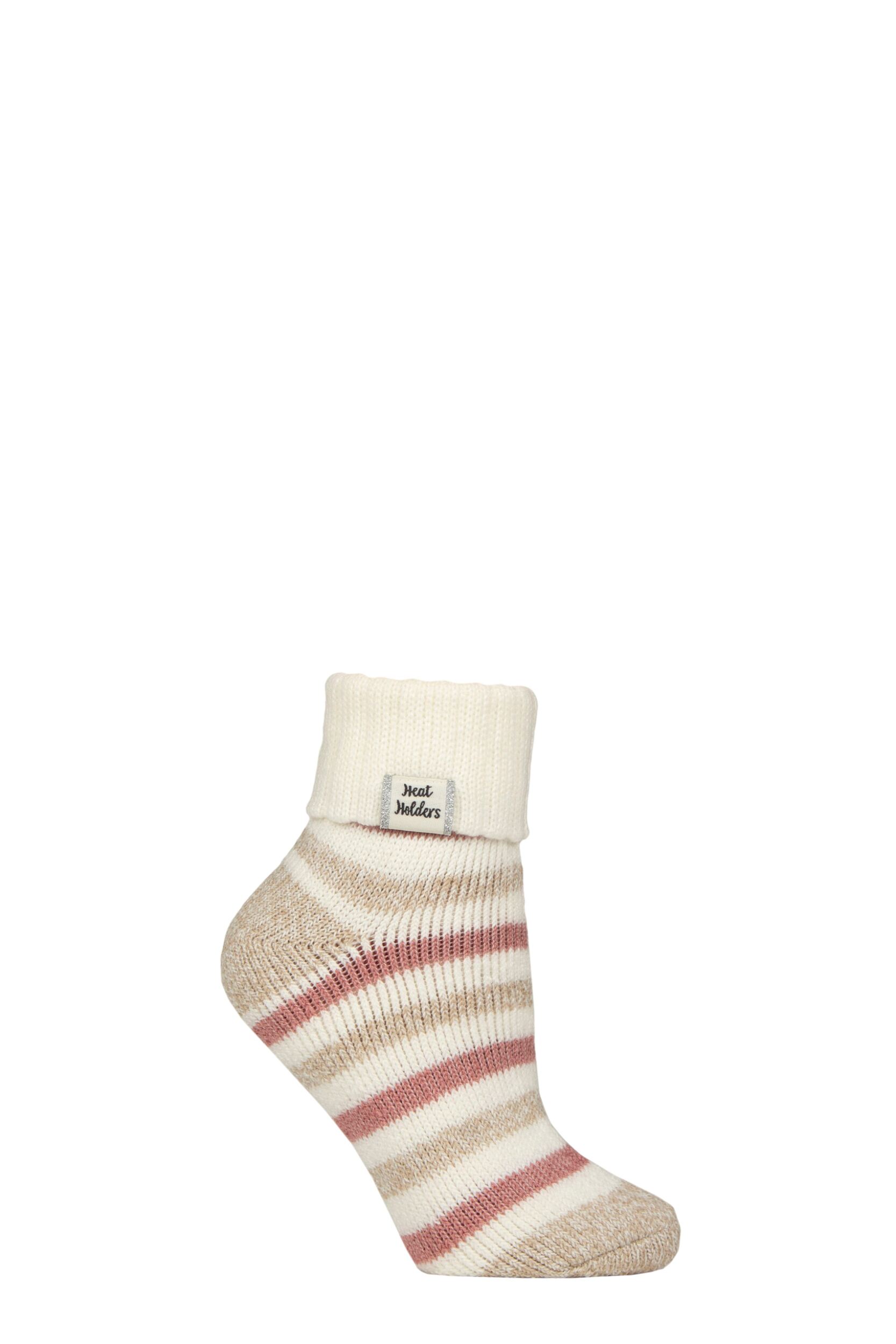 Women's 1 Pair Heat Holders Sleep Rib Turn Over Cuff Socks Cream / Dusky Cranberry 4-8