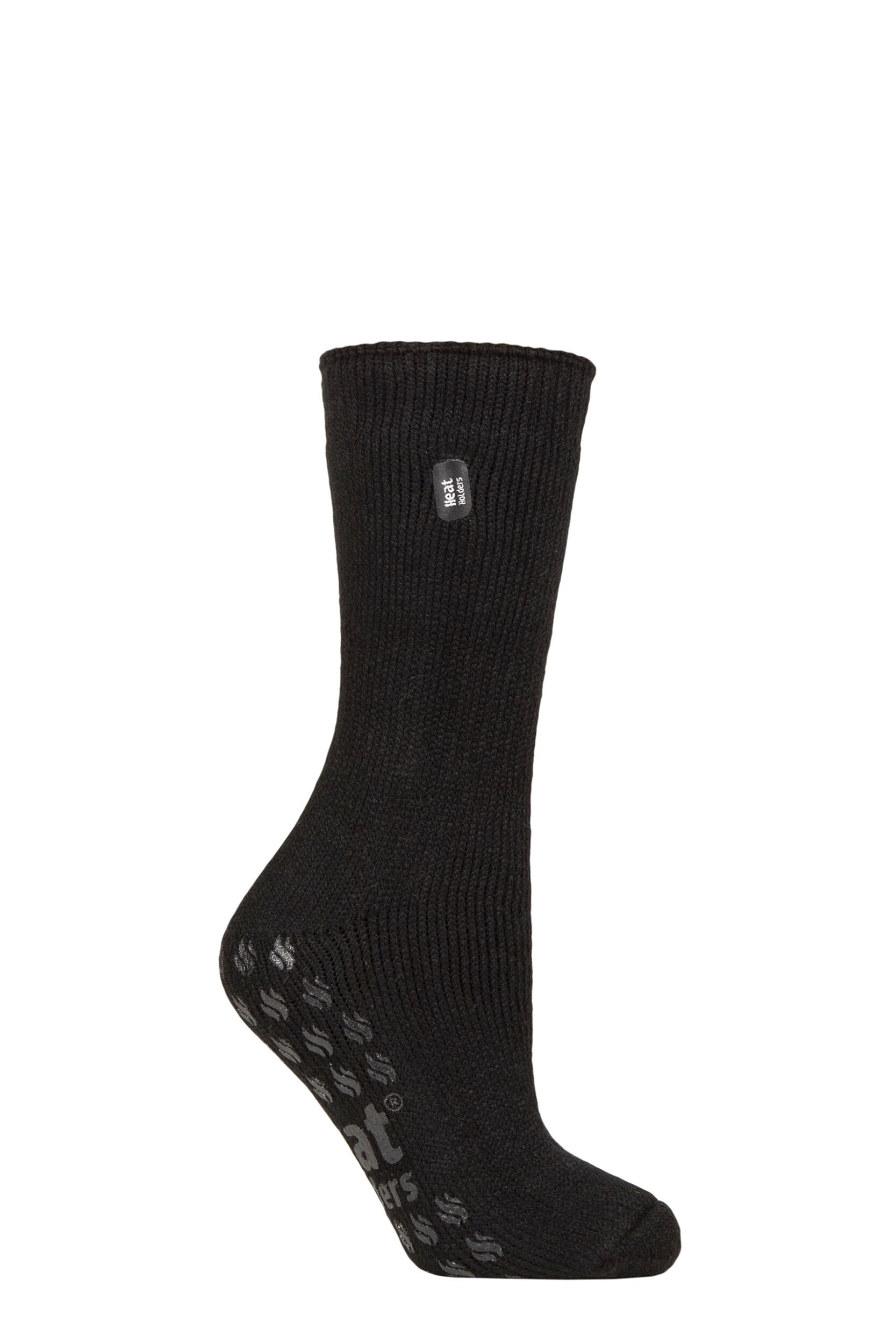 Women’s 1 Pair SOCKSHOP Heat Holders 2.3 TOG Plain Thermal Slipper Socks Black