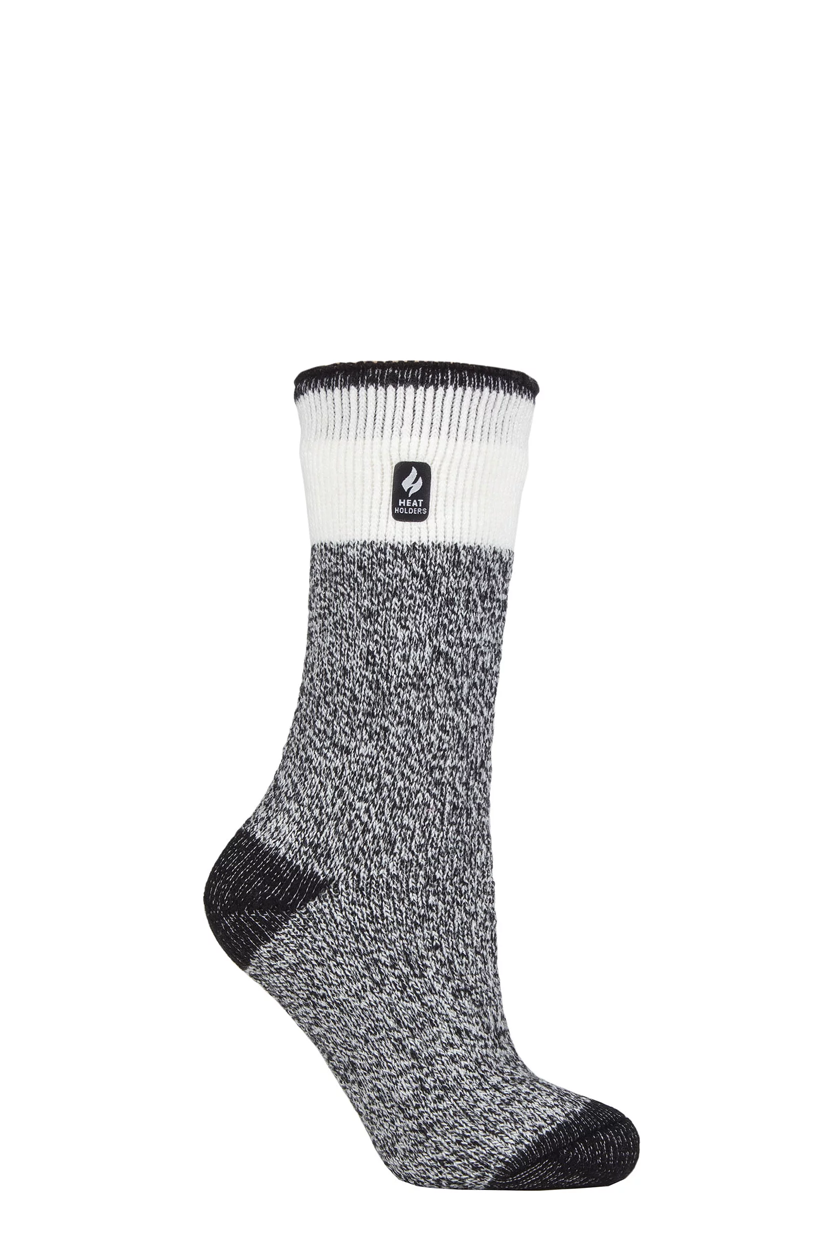 Women's 1 Pair SOCKSHOP Heat Holders 2.3 TOG Patterned Thermal Socks Snowdrop Block Twist Black 4-8 Ladies