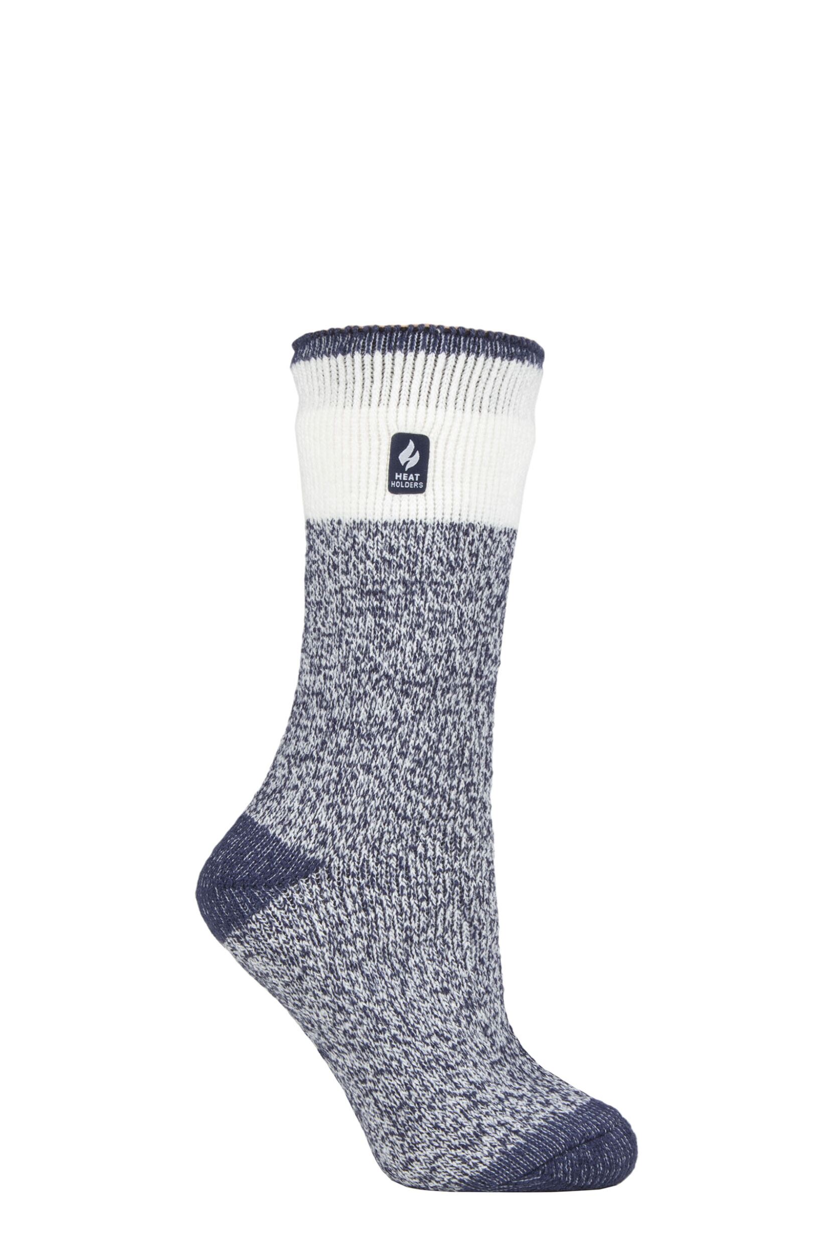 Women's 1 Pair SOCKSHOP Heat Holders 2.3 TOG Patterned Thermal Socks Snowdrop Block Twist Navy 4-8 Ladies