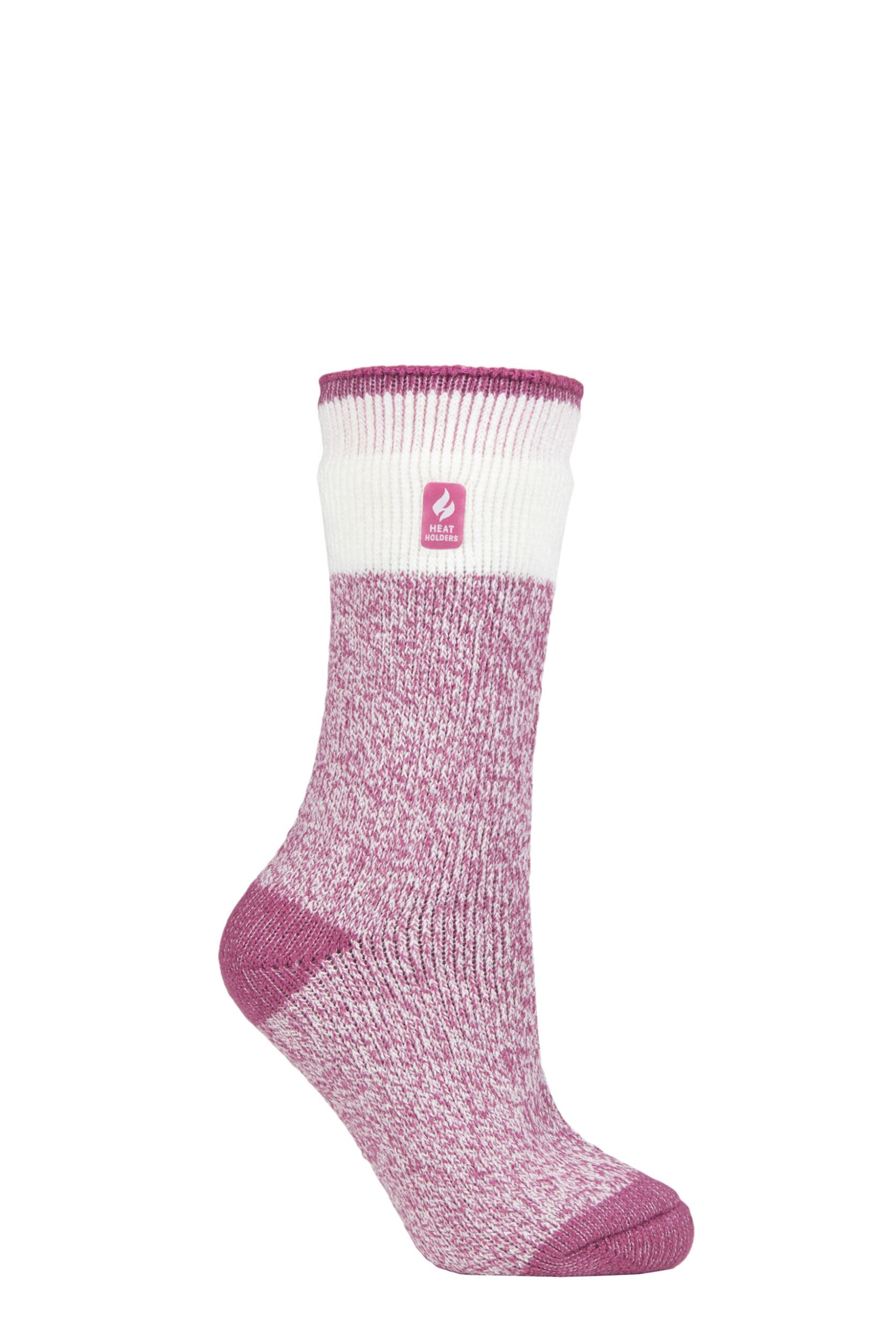 Women's 1 Pair SOCKSHOP Heat Holders 2.3 TOG Patterned Thermal Socks Snowdrop Block Twist Pink 4-8 Ladies
