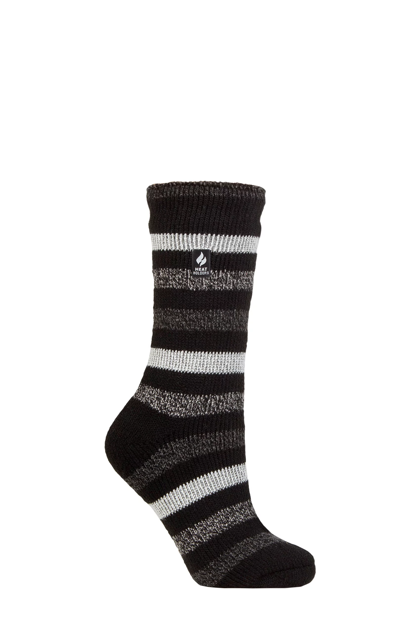Women's 1 Pair SOCKSHOP Heat Holders 2.3 TOG Patterned Thermal Socks Delamere Stripe Black 4