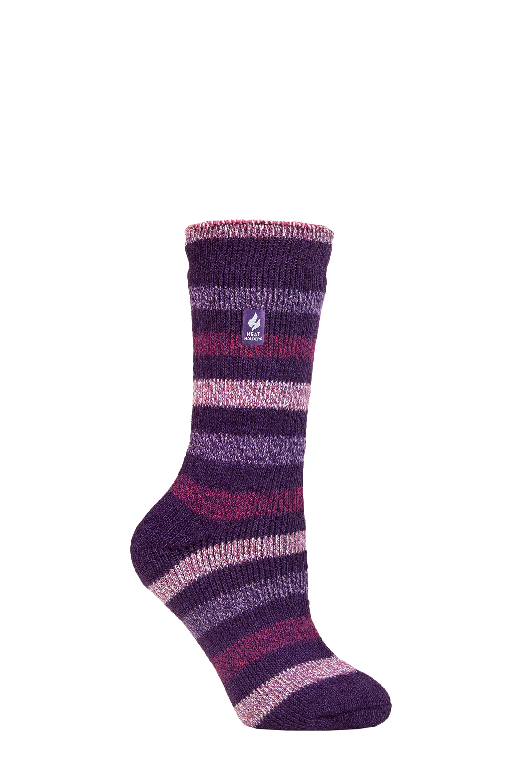 Women's 1 Pair SOCKSHOP Heat Holders 2.3 TOG Patterned Thermal Socks Delamere Stripe Purple 4
