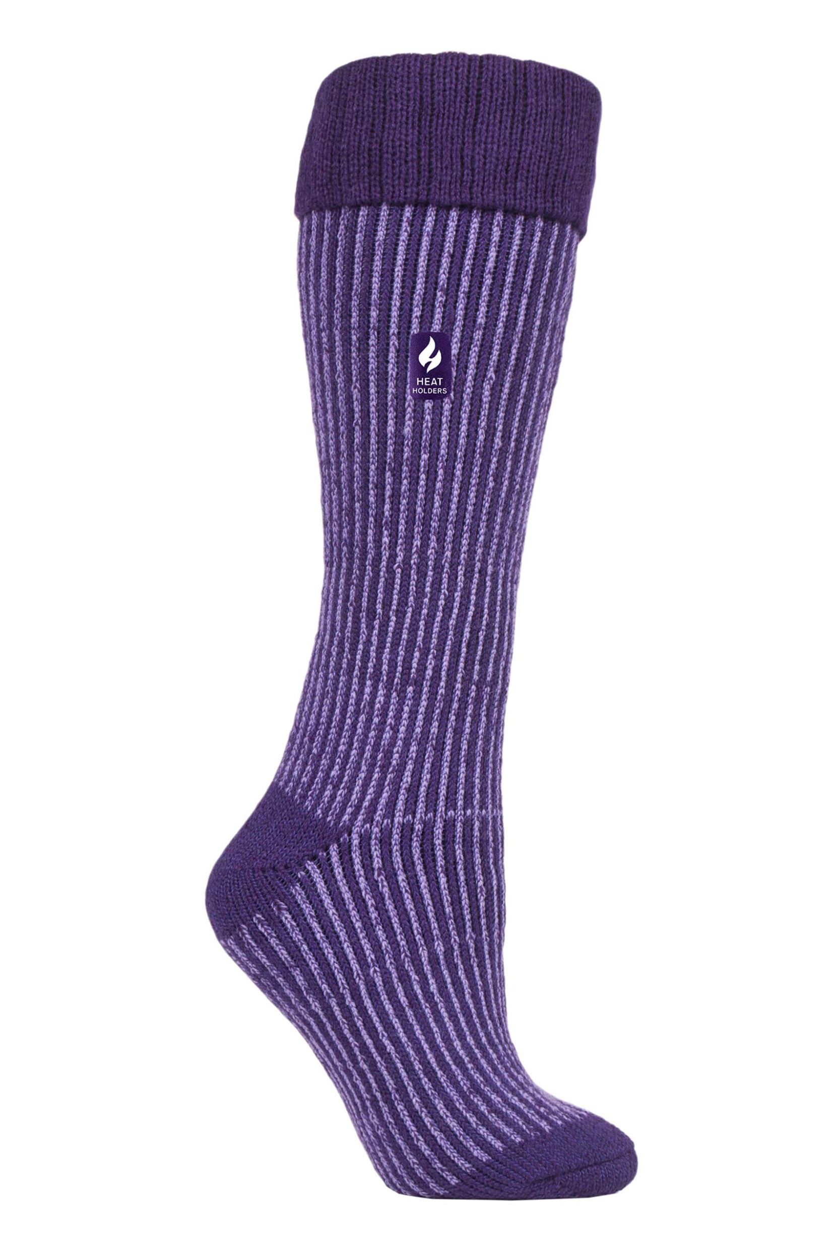 Women's 1 Pair SOCKSHOP Heat Holders 2.3 TOG Thermal Boot Socks Purple 4-8 Ladies