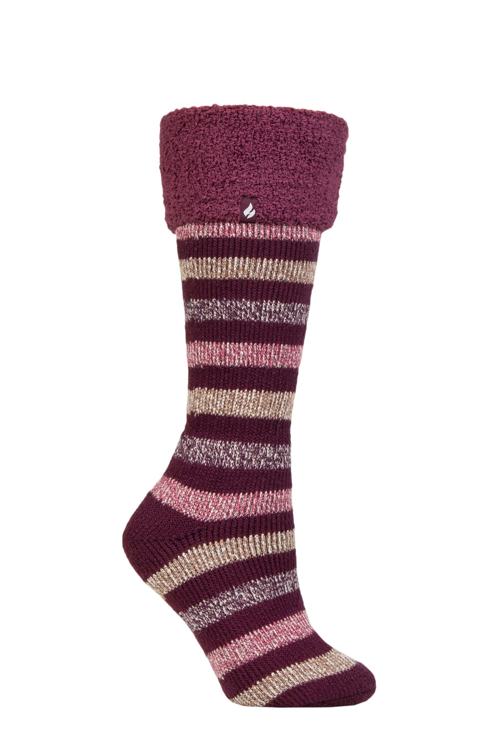 Women's 1 Pair SOCKSHOP Heat Holders 2.3 TOG Hellebore Cosy Cuff Wellington Boot Socks Cabernet 4-8