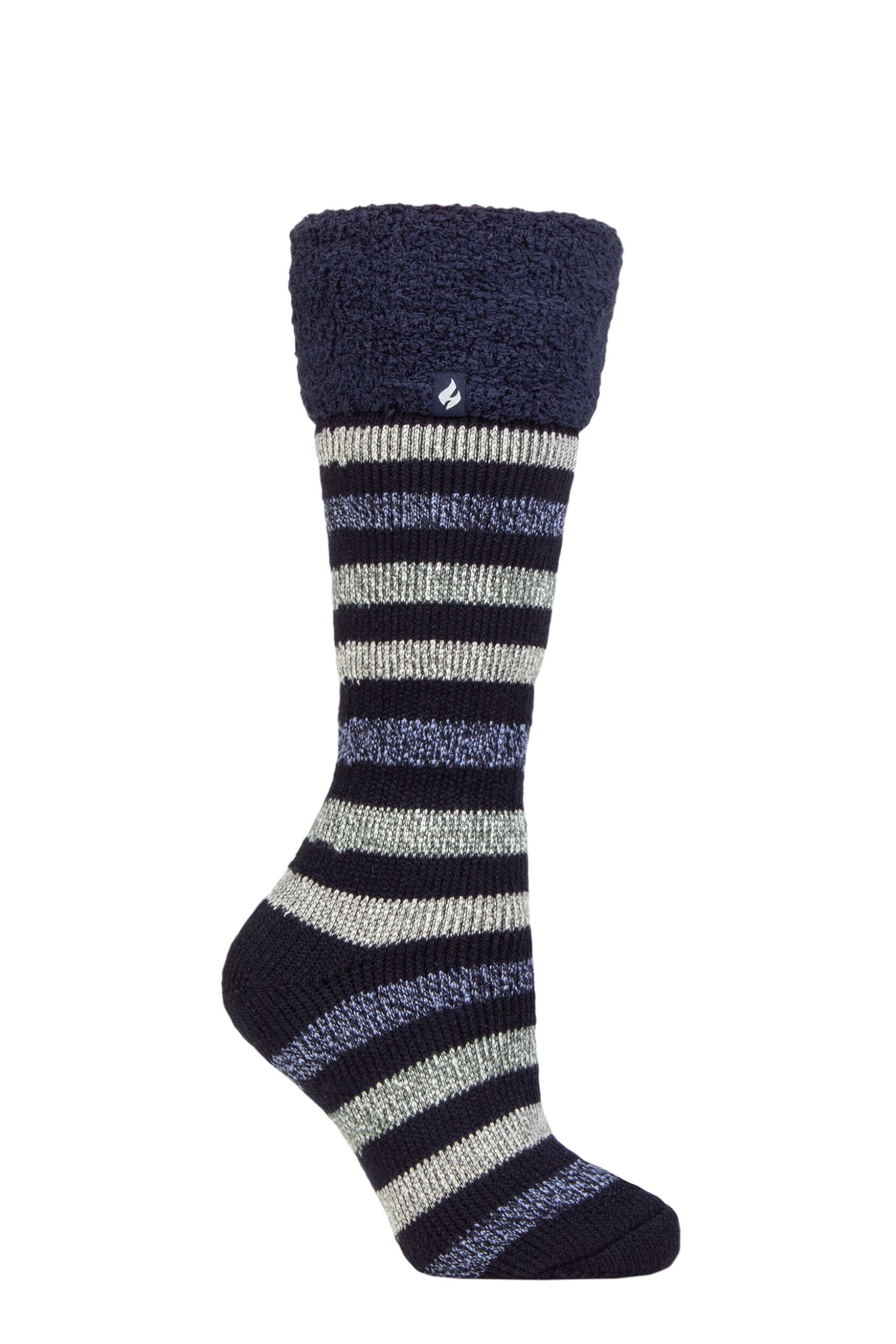 Women's 1 Pair SOCKSHOP Heat Holders 2.3 TOG Hellebore Cosy Cuff Wellington Boot Socks Navy 4-8