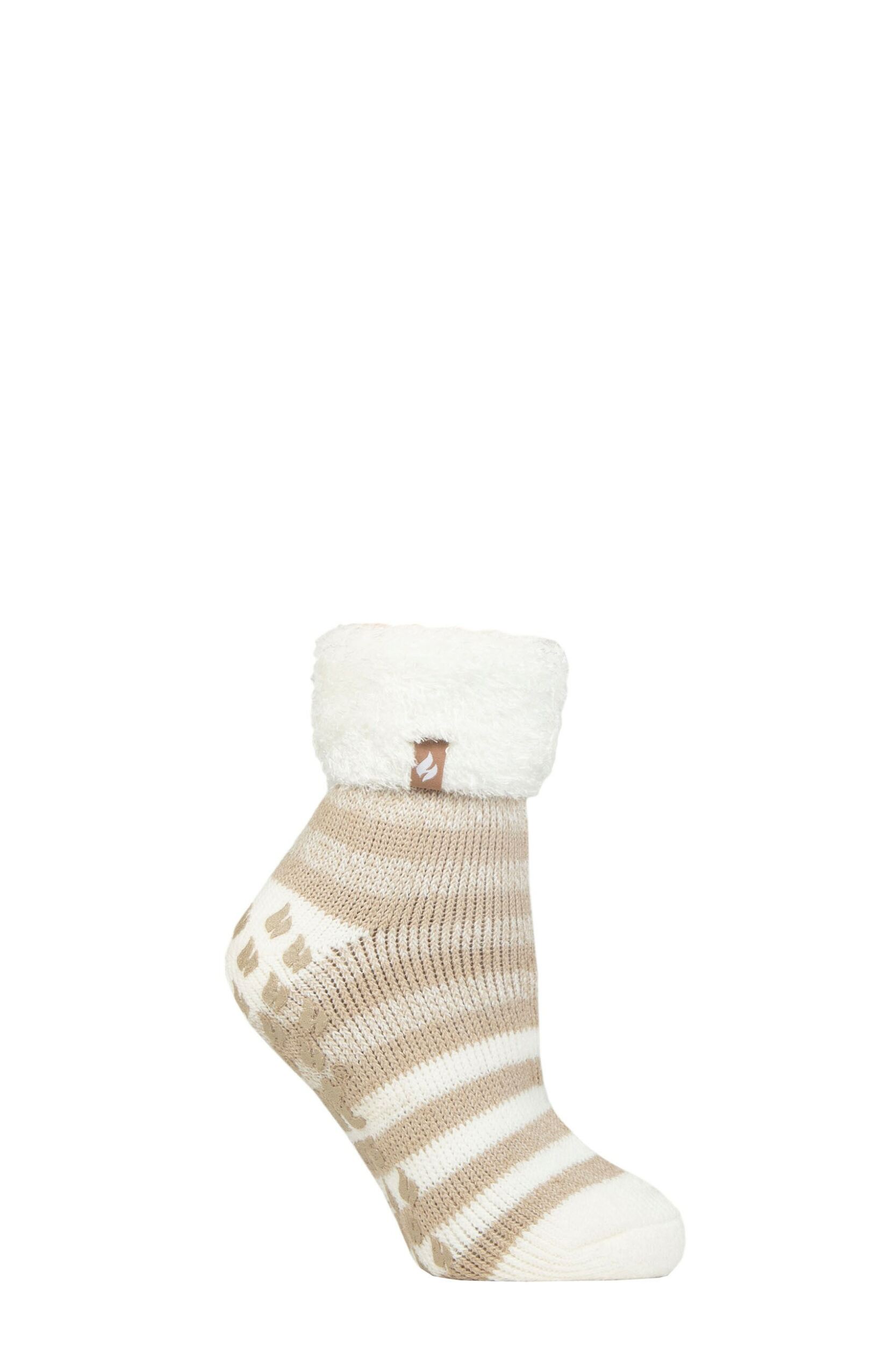 Women's 1 Pair SOCKSHOP Heat Holders Aberfeldy Stripe Lounge Socks Oat 4-8
