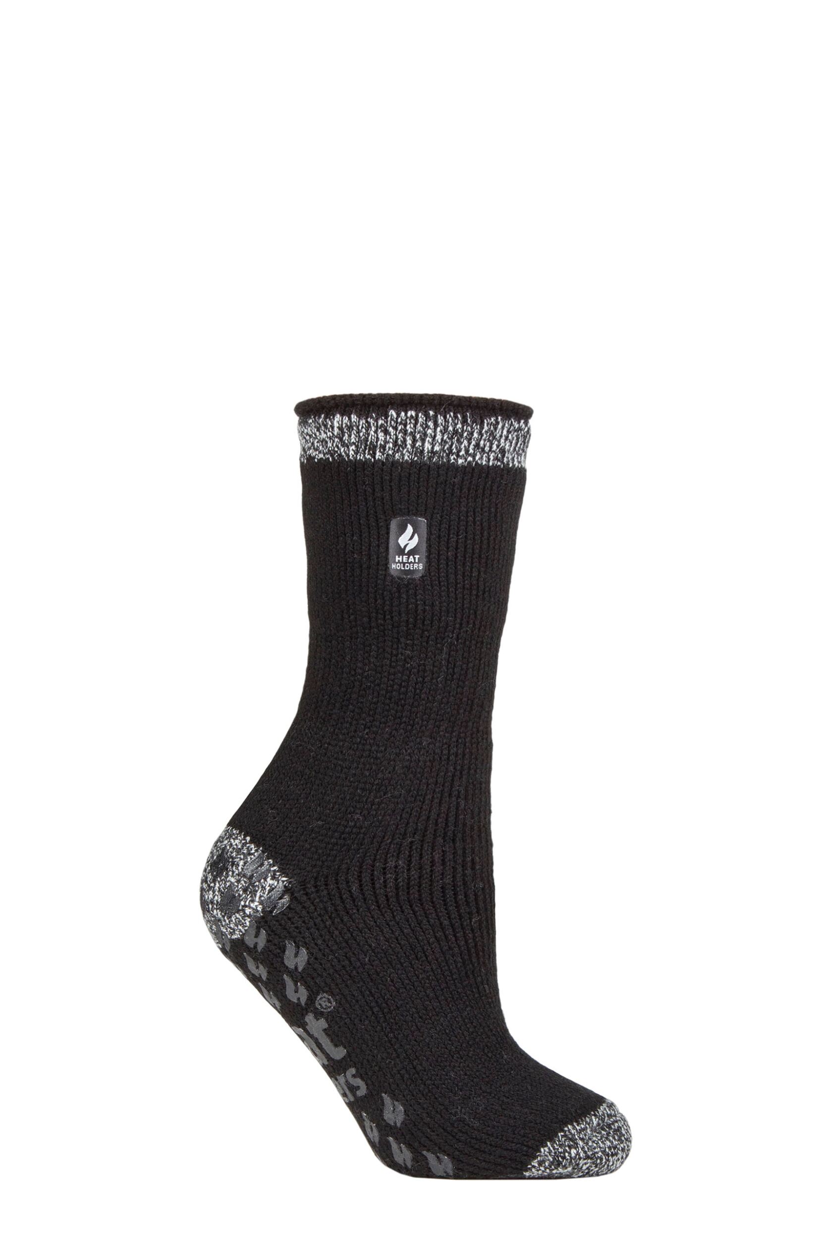 Women's 1 Pair SOCKSHOP Heat Holders 2.3 TOG Plain and Patterned Slipper Socks Florence Black 4-8 Ladies