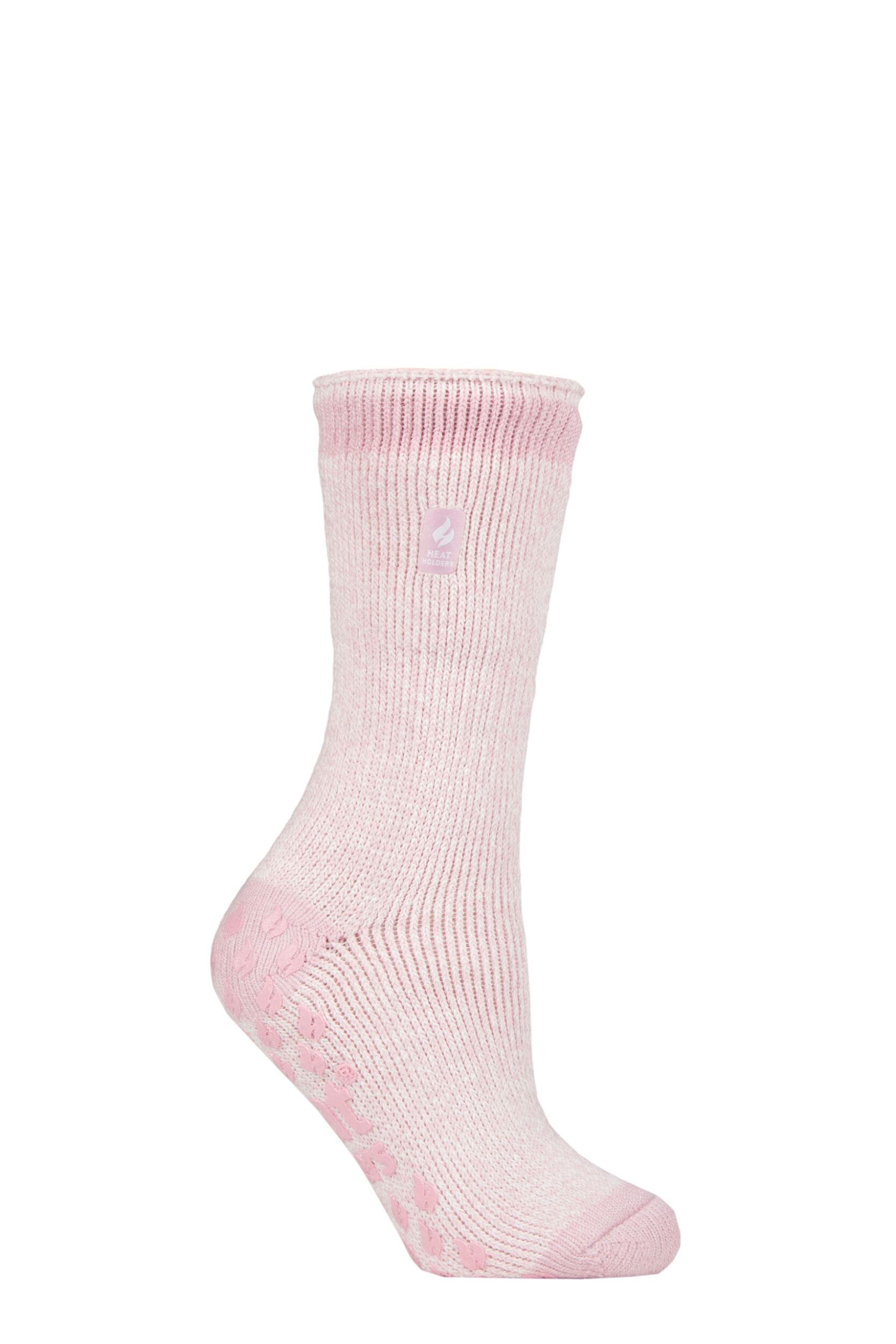 Women's 1 Pair SOCKSHOP Heat Holders 2.3 TOG Plain and Patterned Slipper Socks Florence Dusted Pink 4-8 Ladies