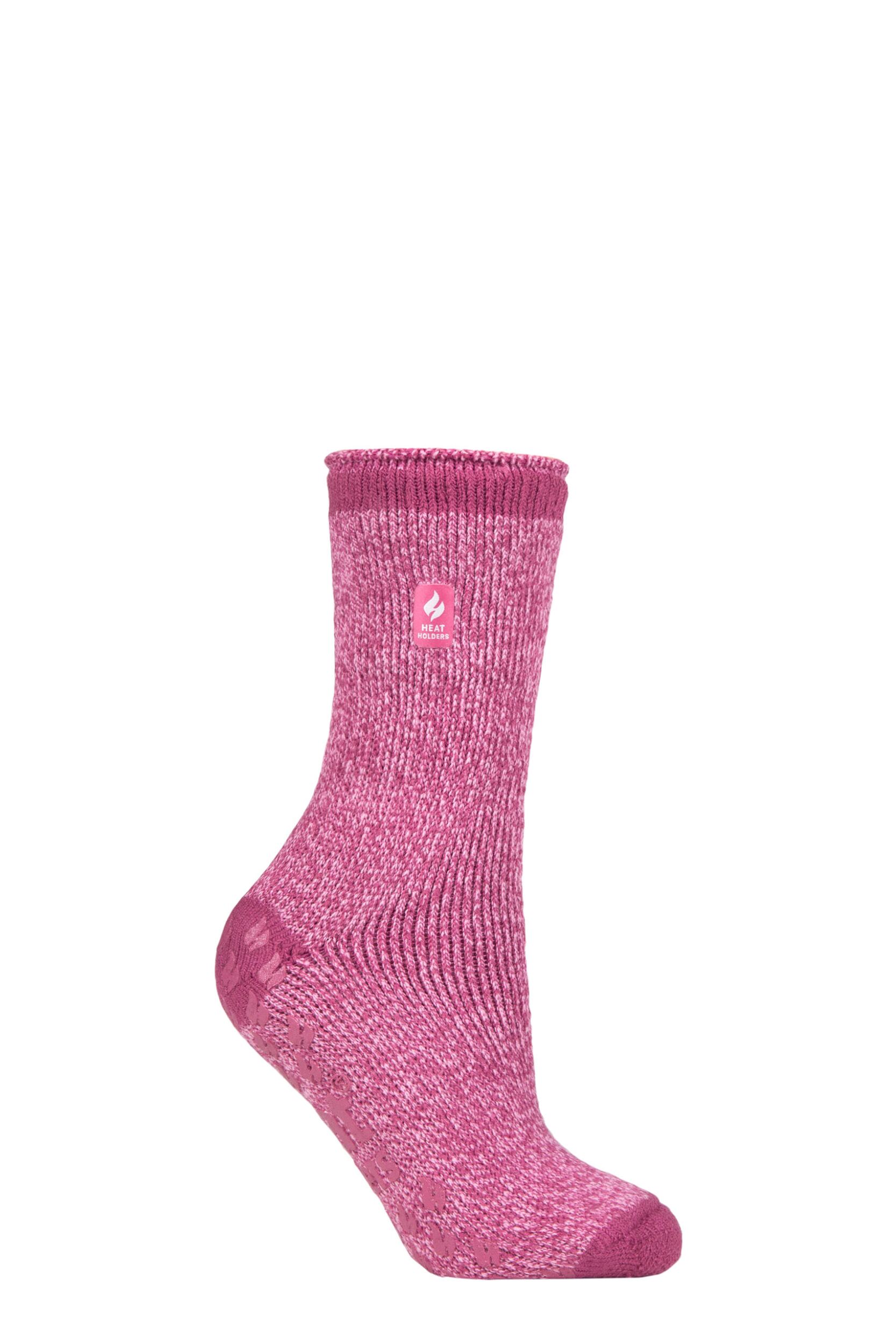 Women's 1 Pair SOCKSHOP Heat Holders 2.3 TOG Plain and Patterned Slipper Socks Florence Muted Pink 4-8 Ladies