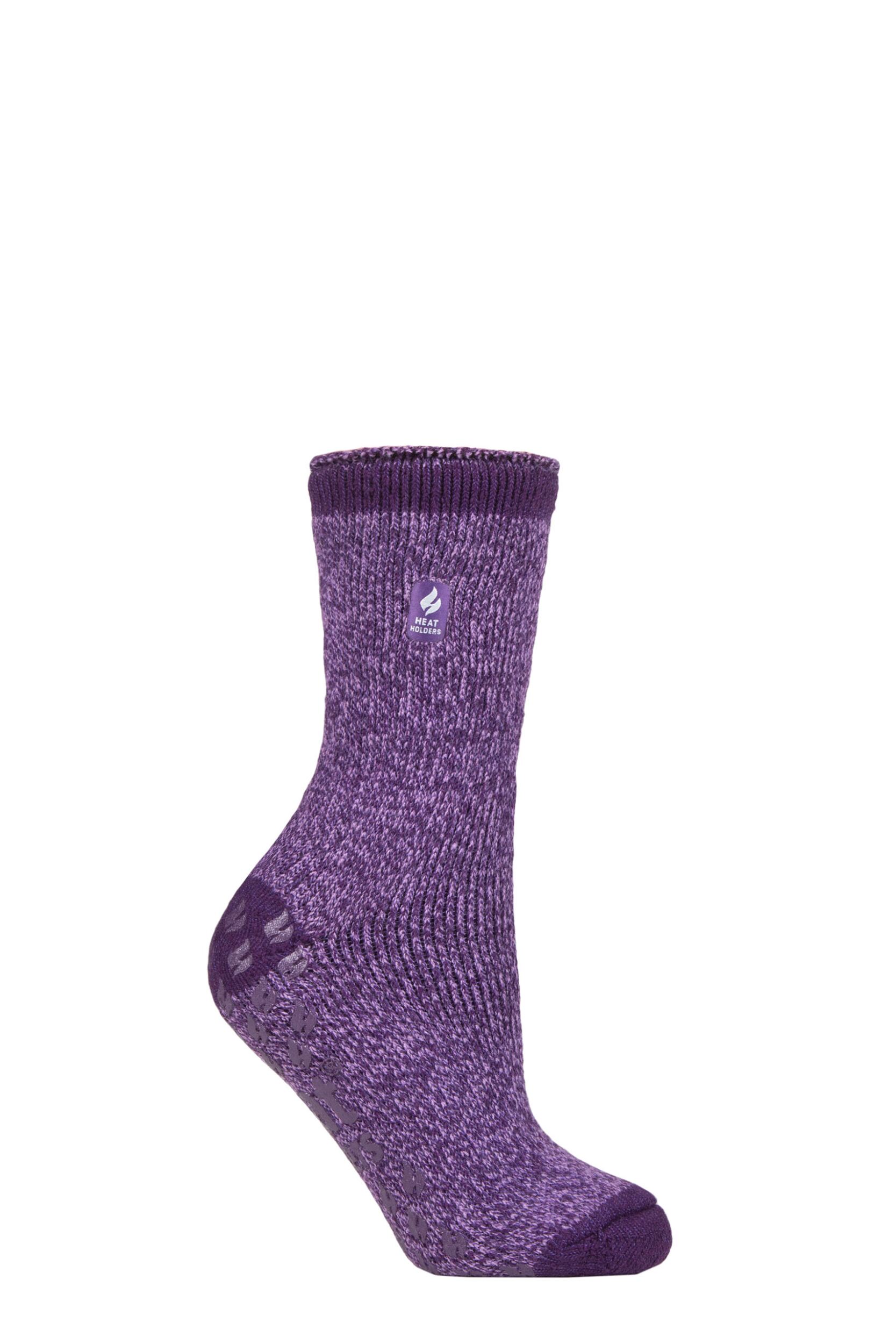 Women's 1 Pair SOCKSHOP Heat Holders 2.3 TOG Plain and Patterned Slipper Socks Florence Purple 4-8 Ladies