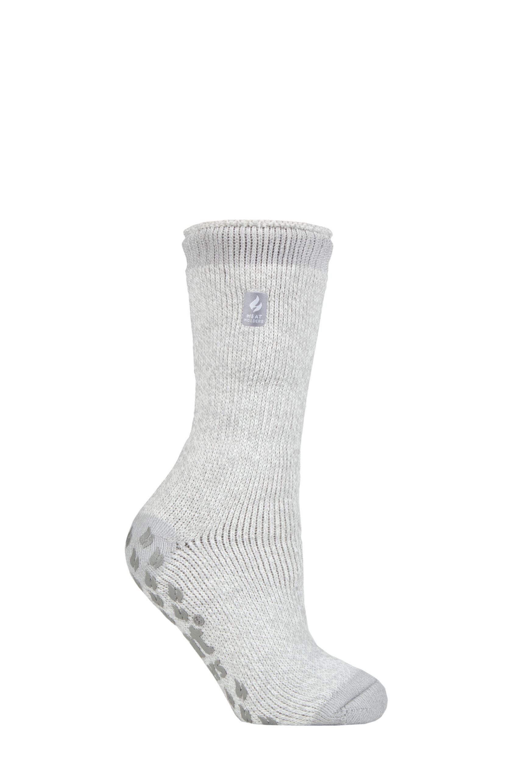 Women's 1 Pair SOCKSHOP Heat Holders 2.3 TOG Plain and Patterned Slipper Socks Florence Silver Grey 4-8 Ladies