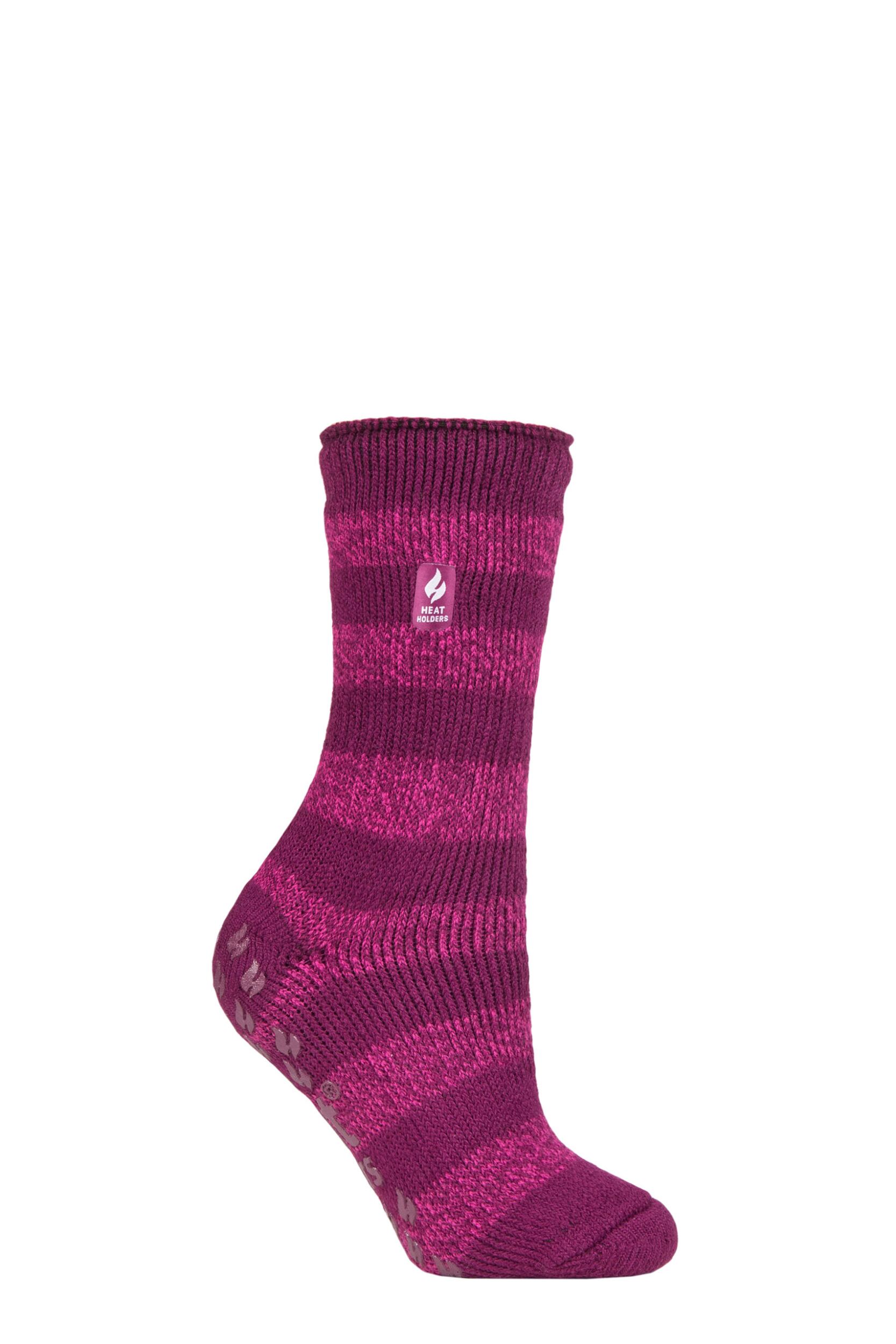 Women's 1 Pair SOCKSHOP Heat Holders 2.3 TOG Plain and Patterned Slipper Socks Seville Deep Fuchsia / Berry 4-8 Ladies