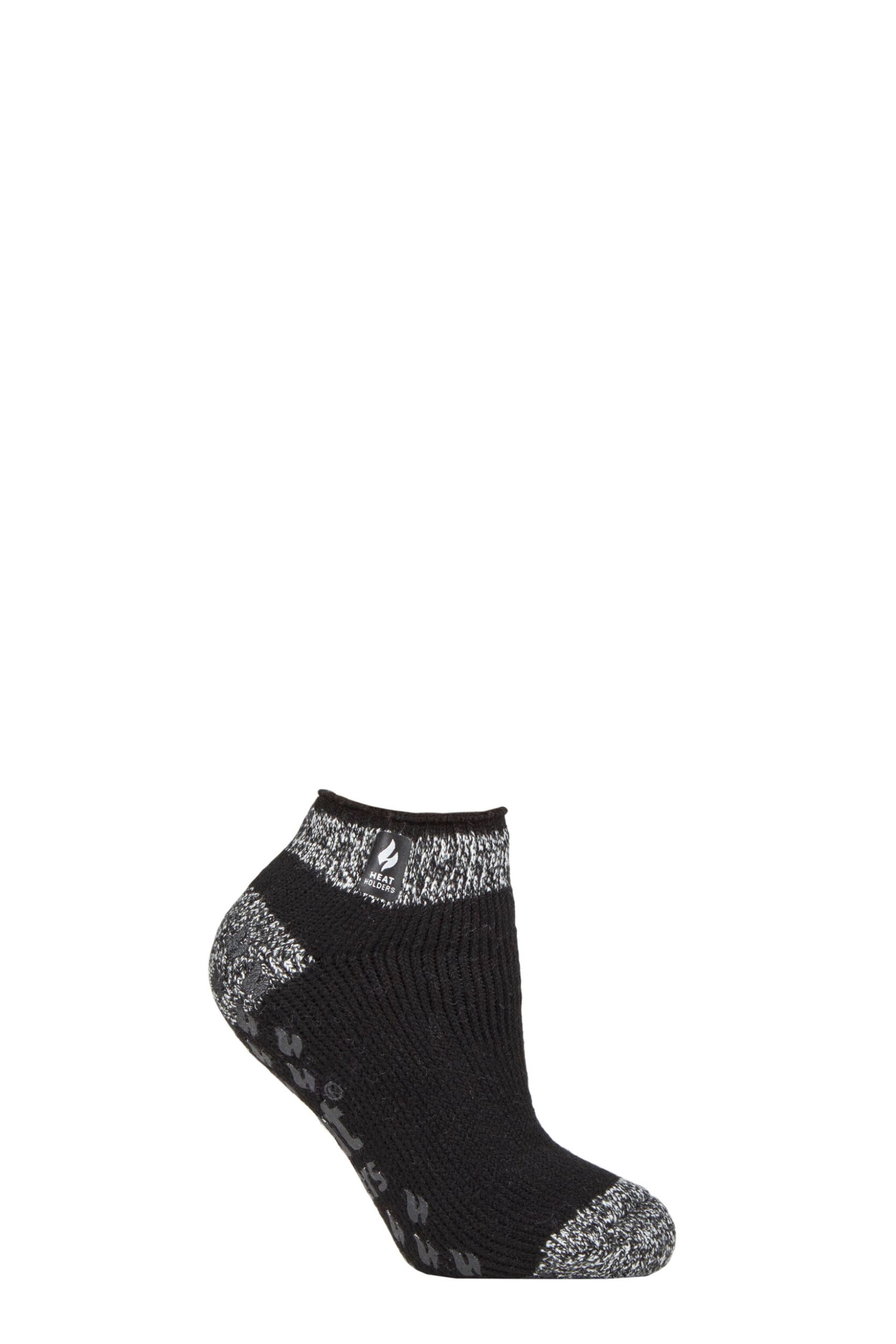 Image of Women's 1 Pair SOCKSHOP Heat Holders 2.3 TOG Patterned and Striped Ankle Slipper Socks Pisa Black 4-8 Ladies