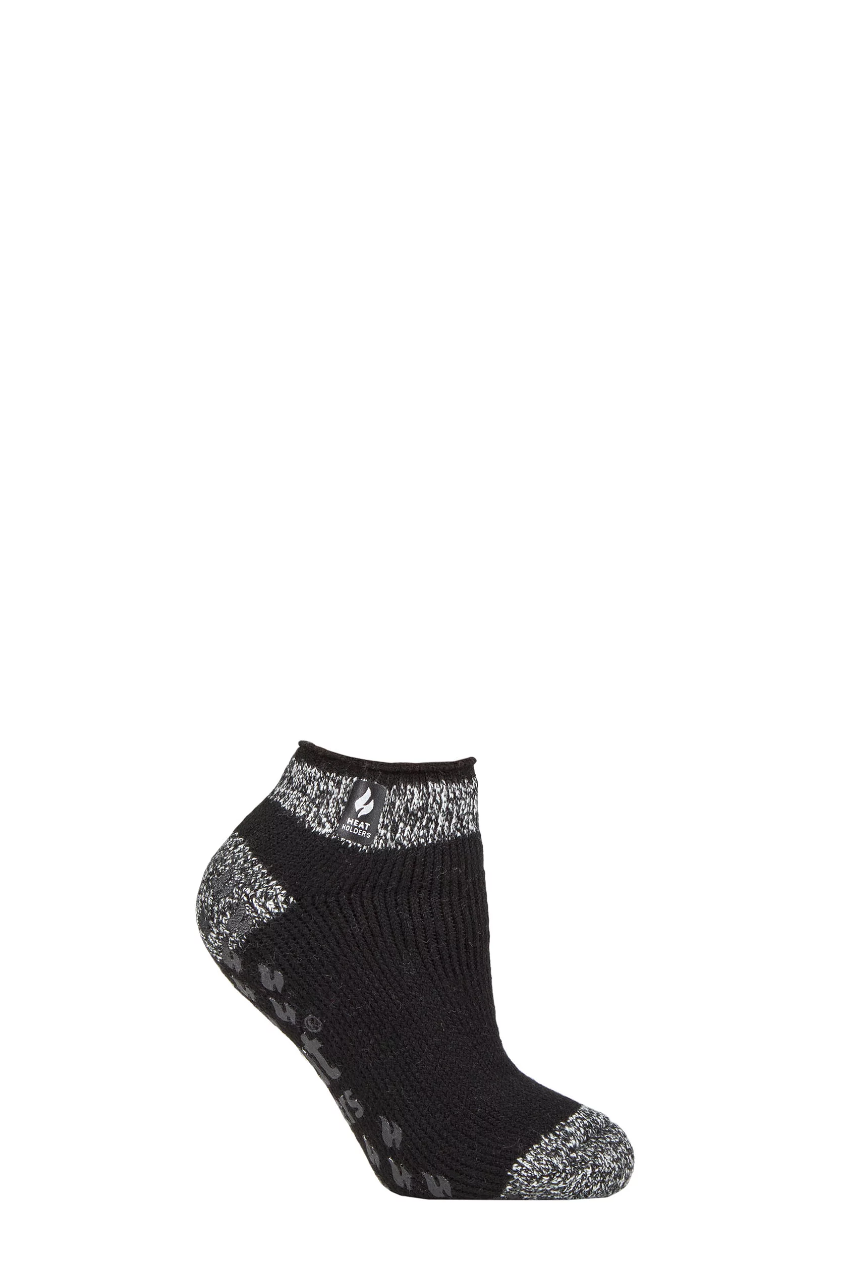 Women's 1 Pair SOCKSHOP Heat Holders 2.3 TOG Patterned and Striped Ankle Slipper Socks Pisa Black 4-8 Ladies