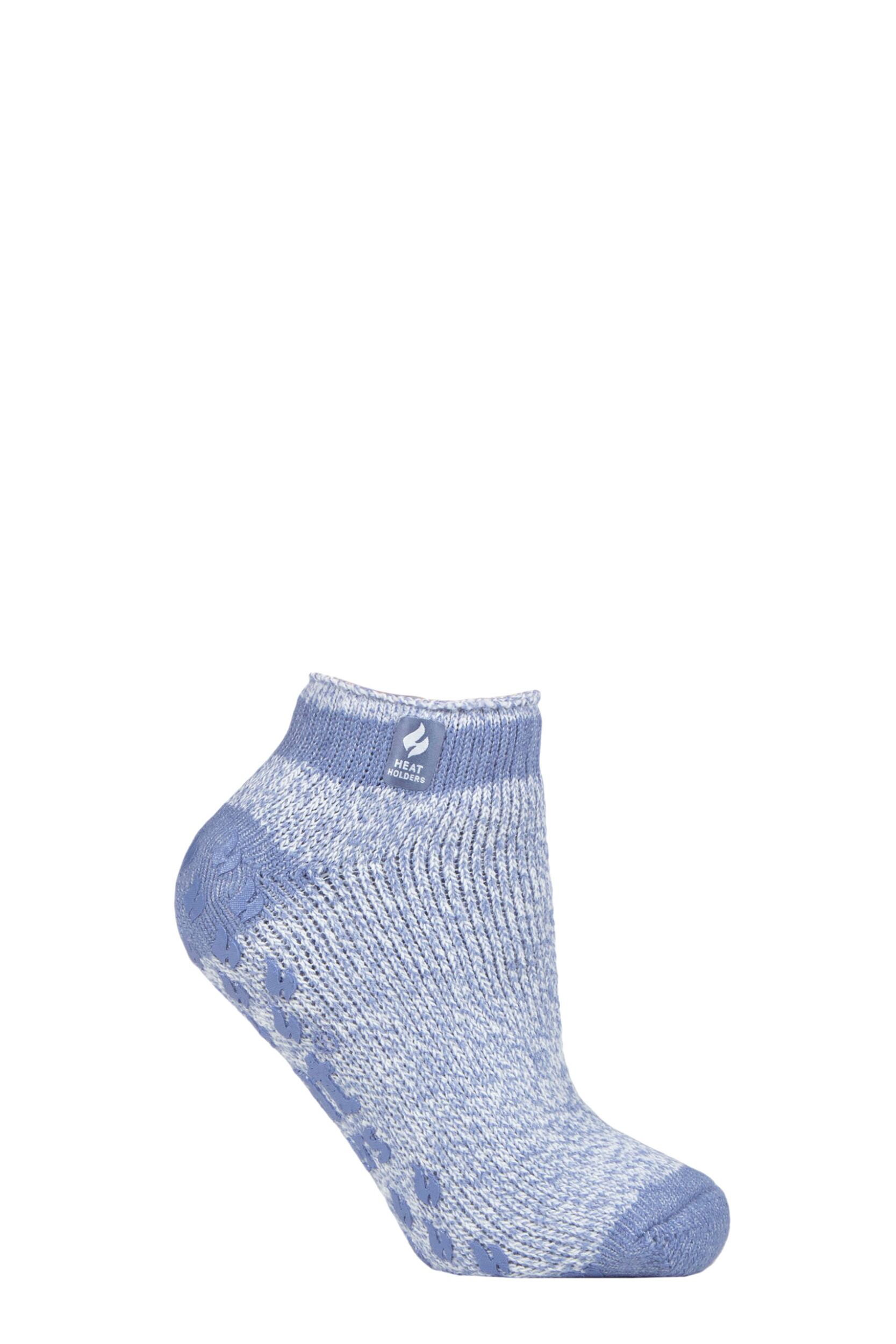 Women's 1 Pair SOCKSHOP Heat Holders 2.3 TOG Patterned and Striped Ankle Slipper Socks Pisa Denim 4-8 Ladies