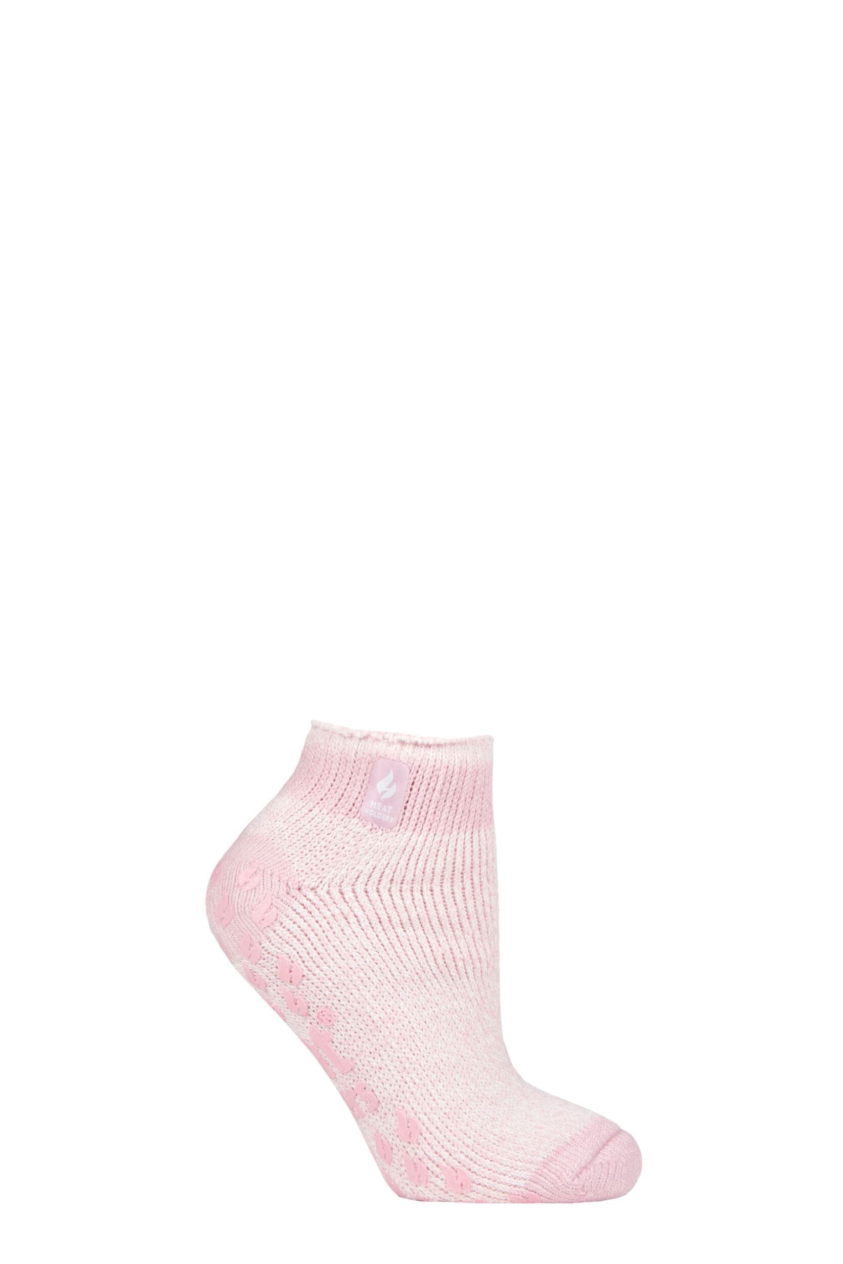 Women's 1 Pair SOCKSHOP Heat Holders 2.3 TOG Patterned and Striped Ankle Slipper Socks Pisa Dusted Pink 4-8 Ladies