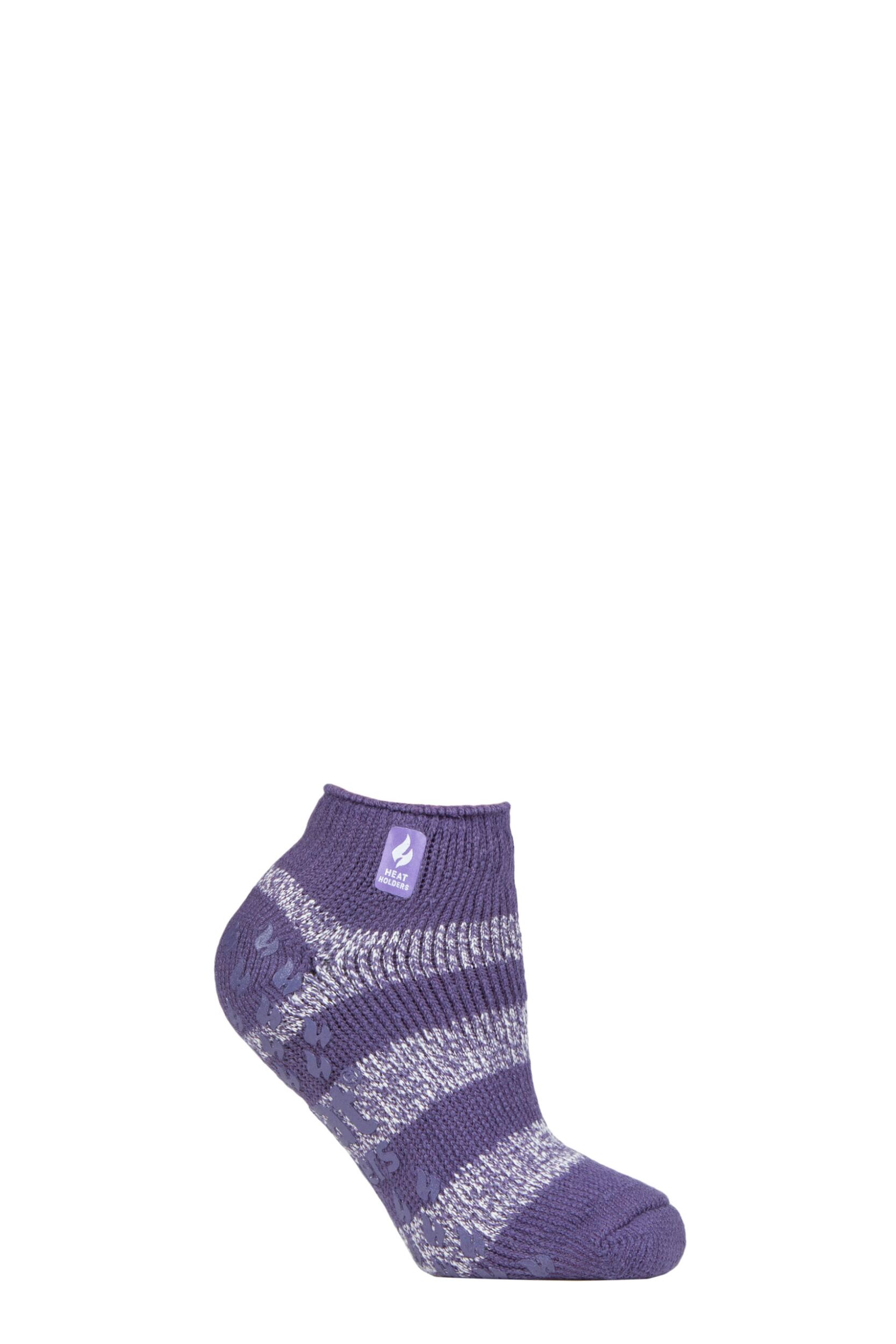 Image of Women's 1 Pair SOCKSHOP Heat Holders 2.3 TOG Patterned and Striped Ankle Slipper Socks Valencia Mulberry Purple / White 4-8 Ladies