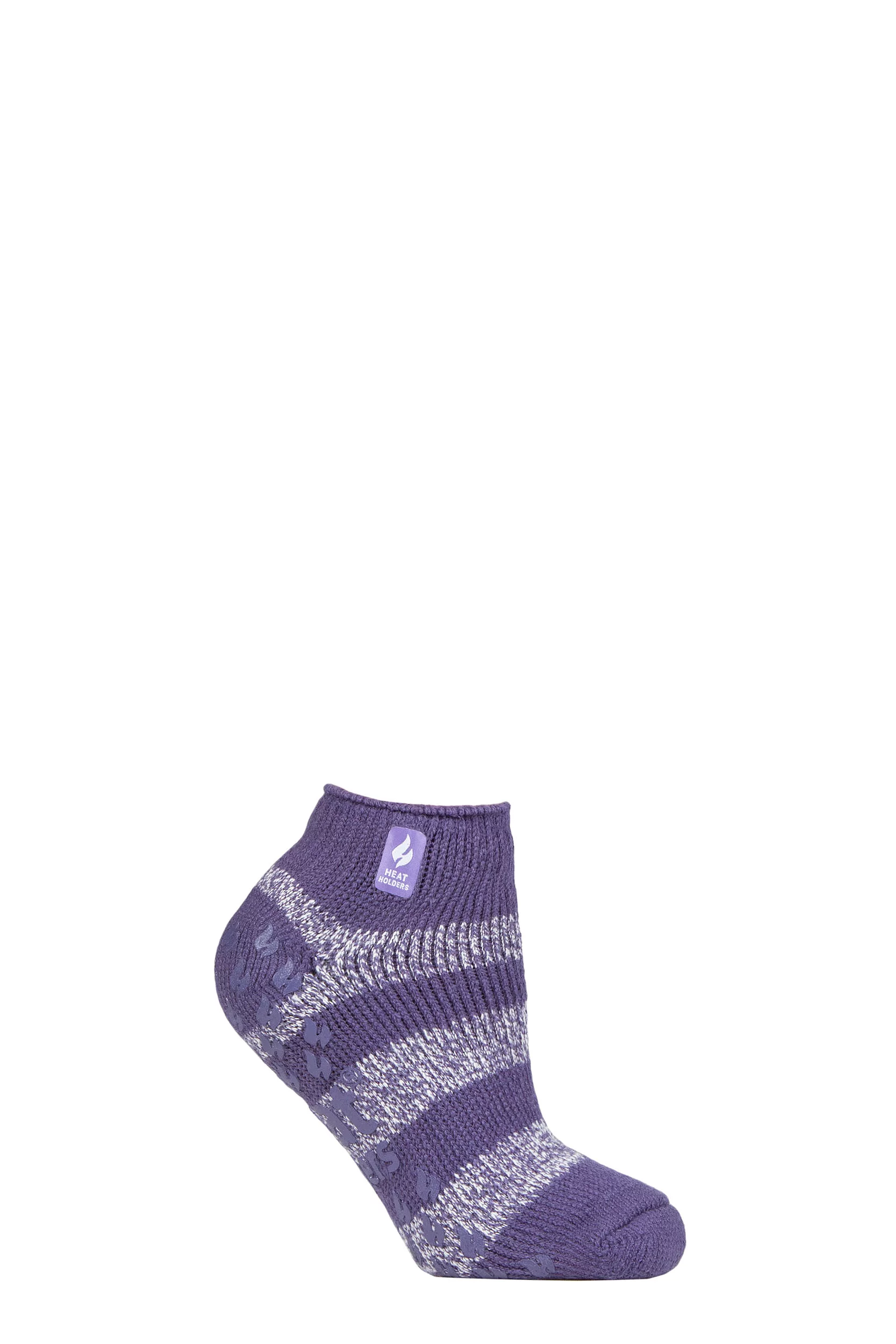 Women's 1 Pair SOCKSHOP Heat Holders 2.3 TOG Patterned and Striped Ankle Slipper Socks Valencia Mulberry Purple / White 4-8 Ladies