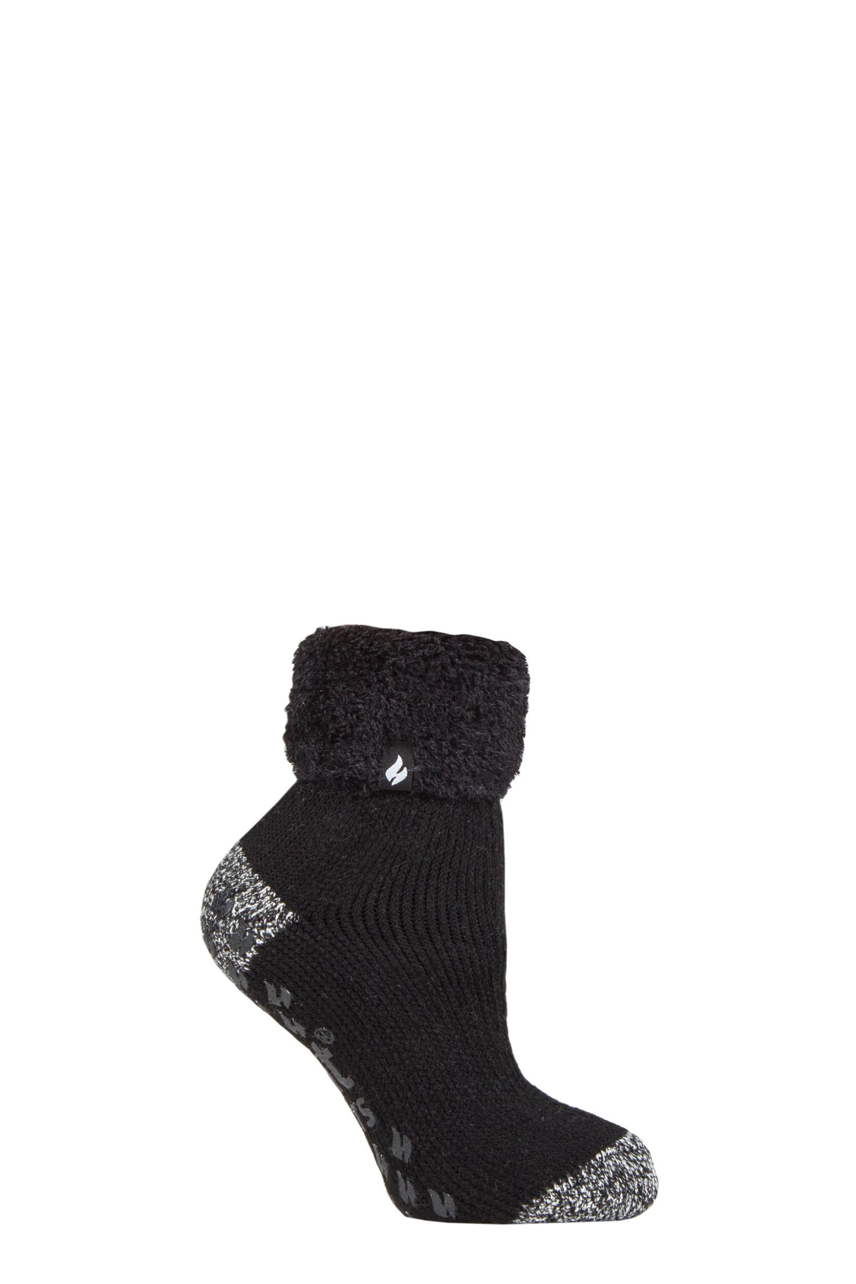 Women's 1 Pair Heat Holders Lounge Feather Turn Over Cuff Socks Queenstown Plain Black 4-8 Ladies