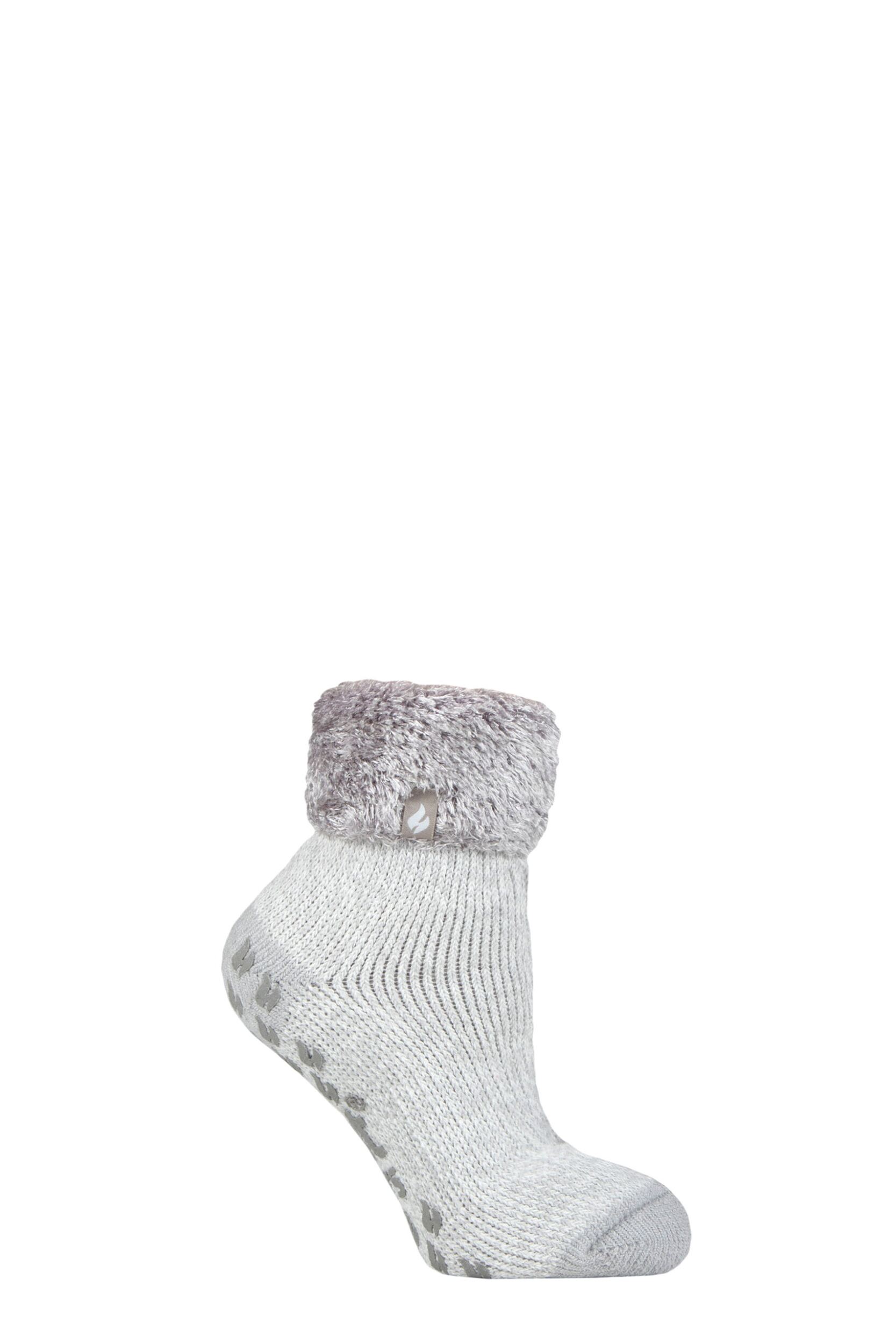 Women's 1 Pair Heat Holders Lounge Feather Turn Over Cuff Socks Queenstown Plain Silver Grey 4-8 Ladies