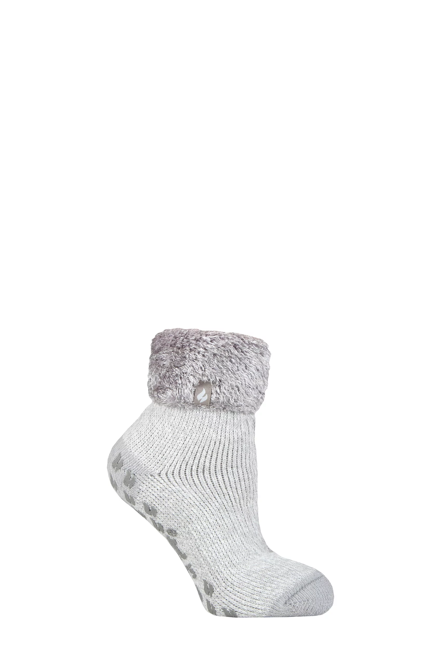 Women's 1 Pair Heat Holders Lounge Feather Turn Over Cuff Socks Queenstown Plain Silver Grey 4-8 Ladies