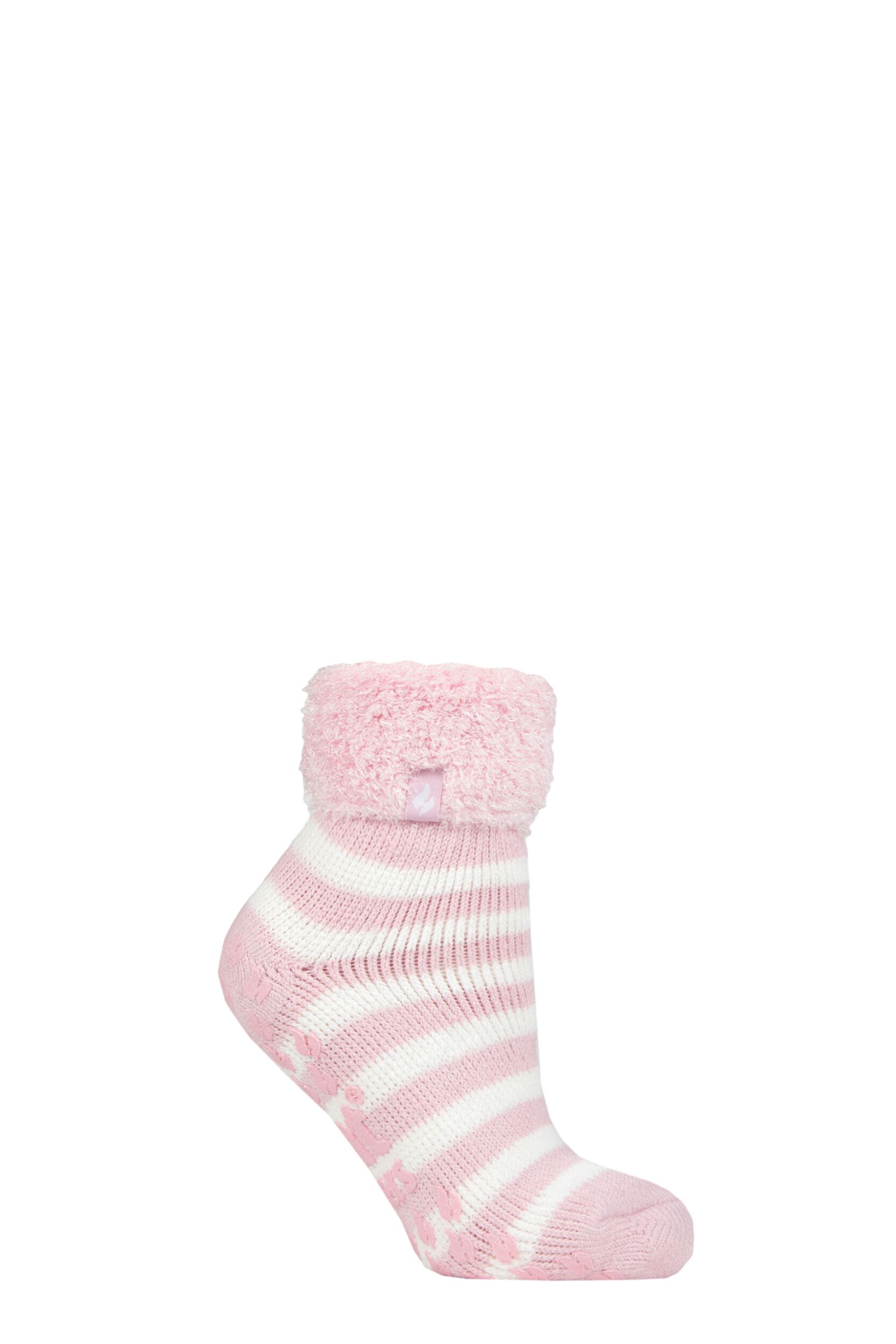 Women's 1 Pair Heat Holders Lounge Feather Turn Over Cuff Socks Auckland Stripe Ballerina Pink 4-8 Ladies