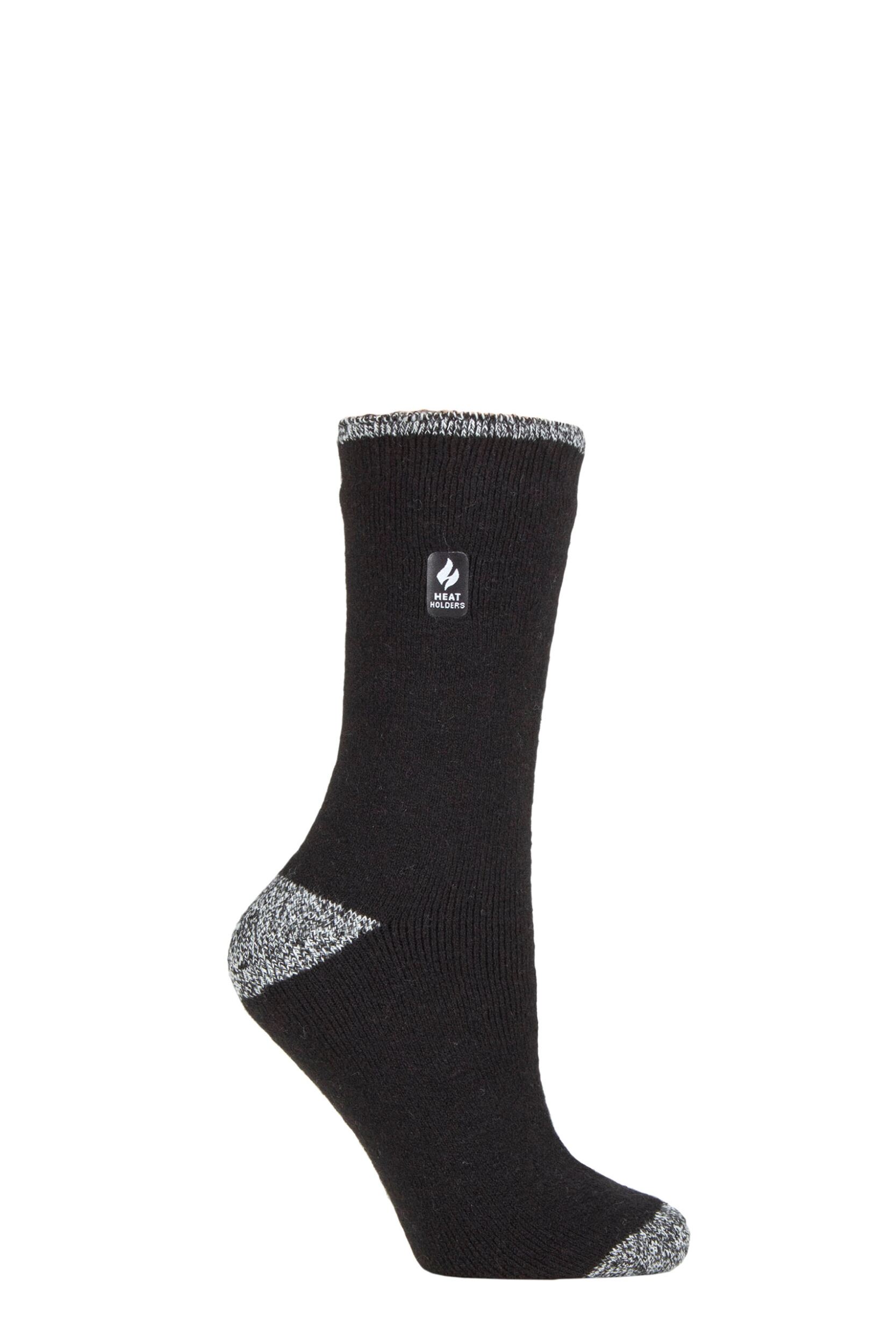 Women's 1 Pair SOCKSHOP Heat Holders 2.3 TOG Patterned Thermal Socks Prague Heel & Toe Black / White 4-8 Ladies